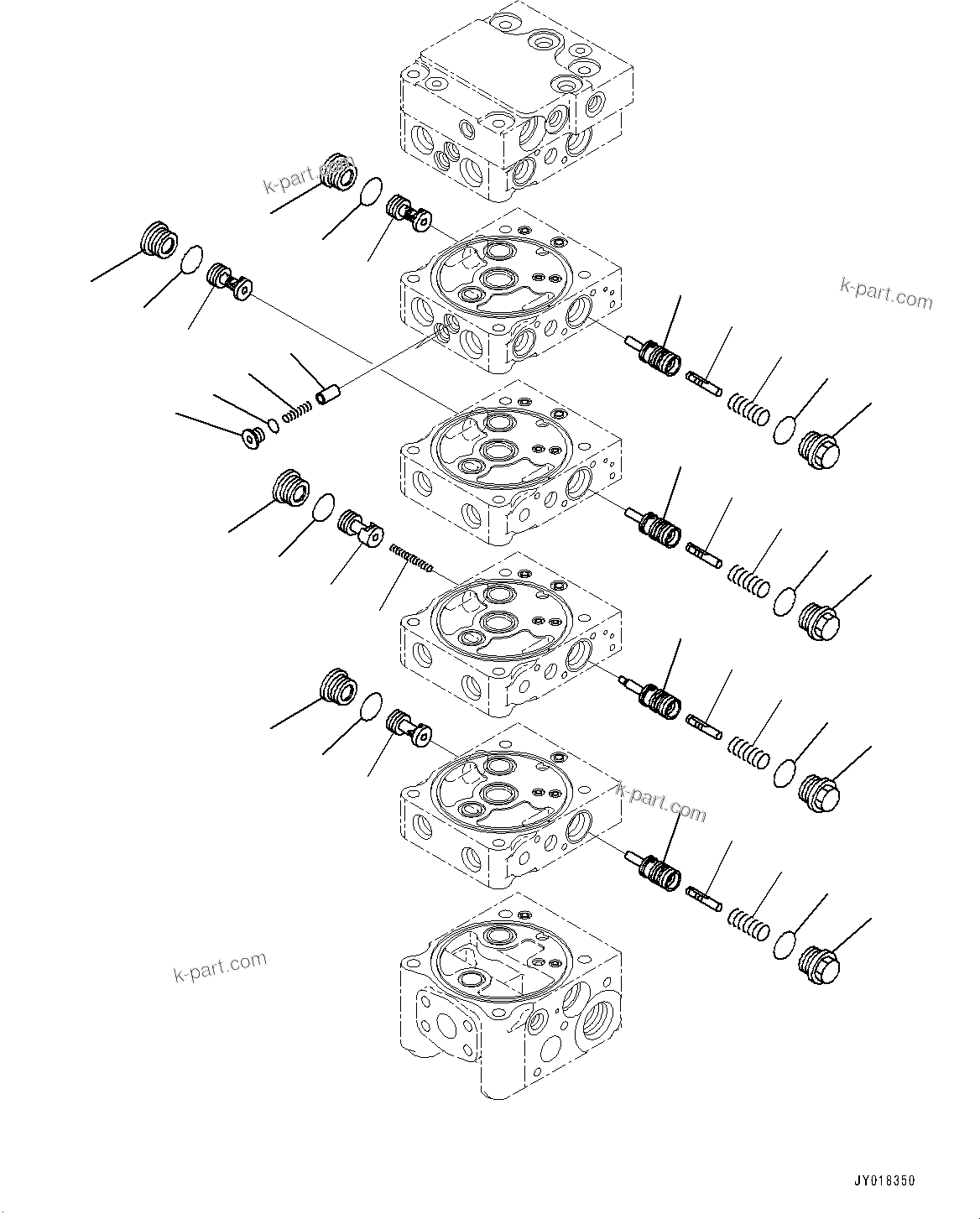 Komatsu parts book diagram for D71PXI-24 S/N 74001-UP: CONTROL VALVE, 5-VALVE (5/12)(#70002-)