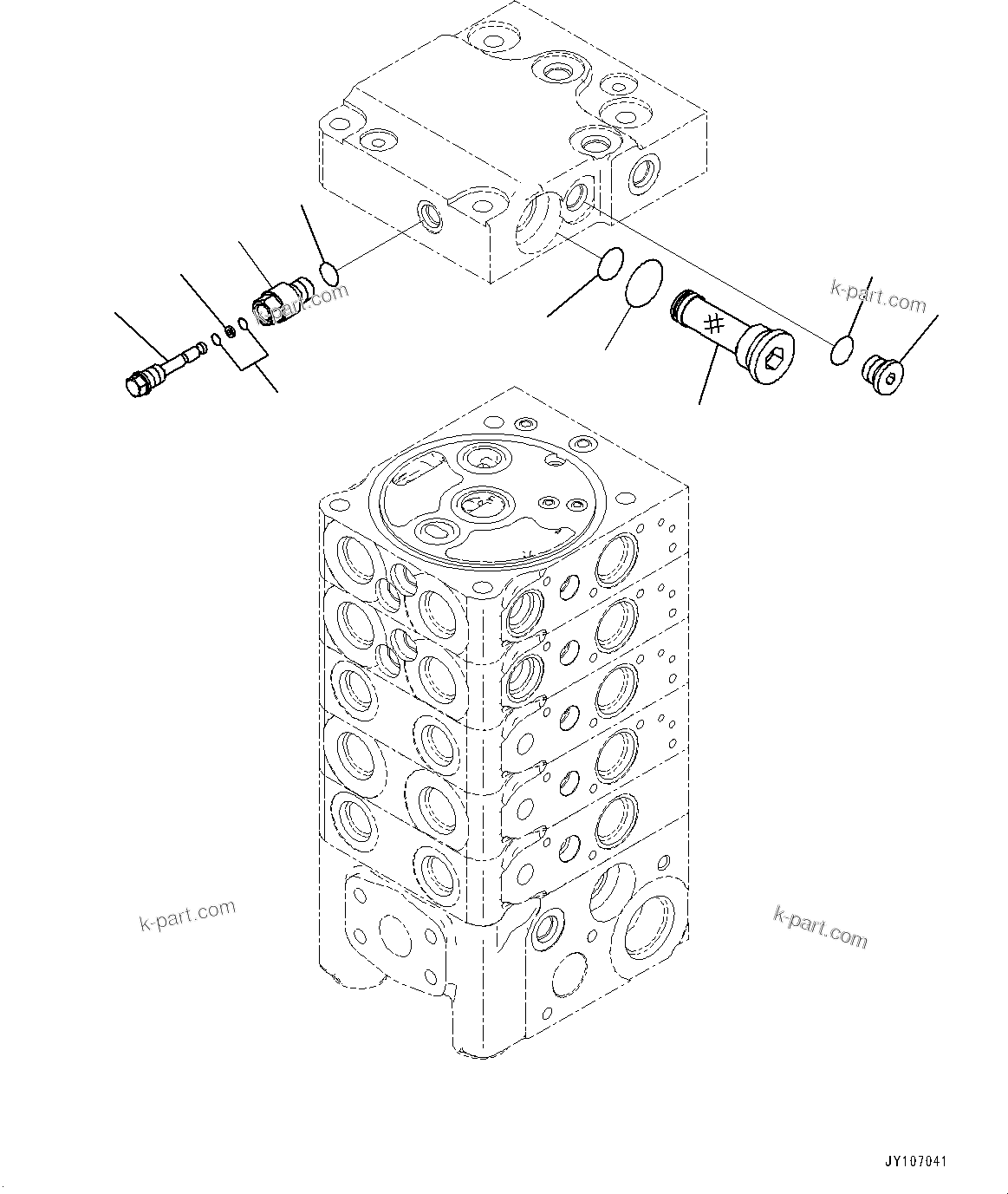 Komatsu parts book diagram for D71PXI-24 S/N 74001-UP: CONTROL VALVE, 5-VALVE (6/12)(#70002-)