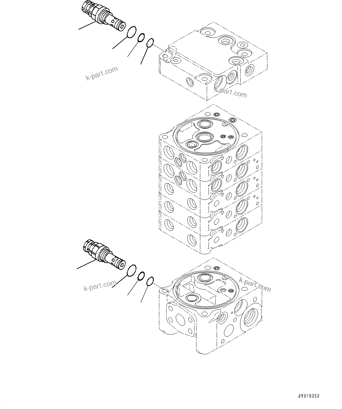 Komatsu parts book diagram for D71PXI-24 S/N 74001-UP: CONTROL VALVE, 5-VALVE (8/12)(#70002-)