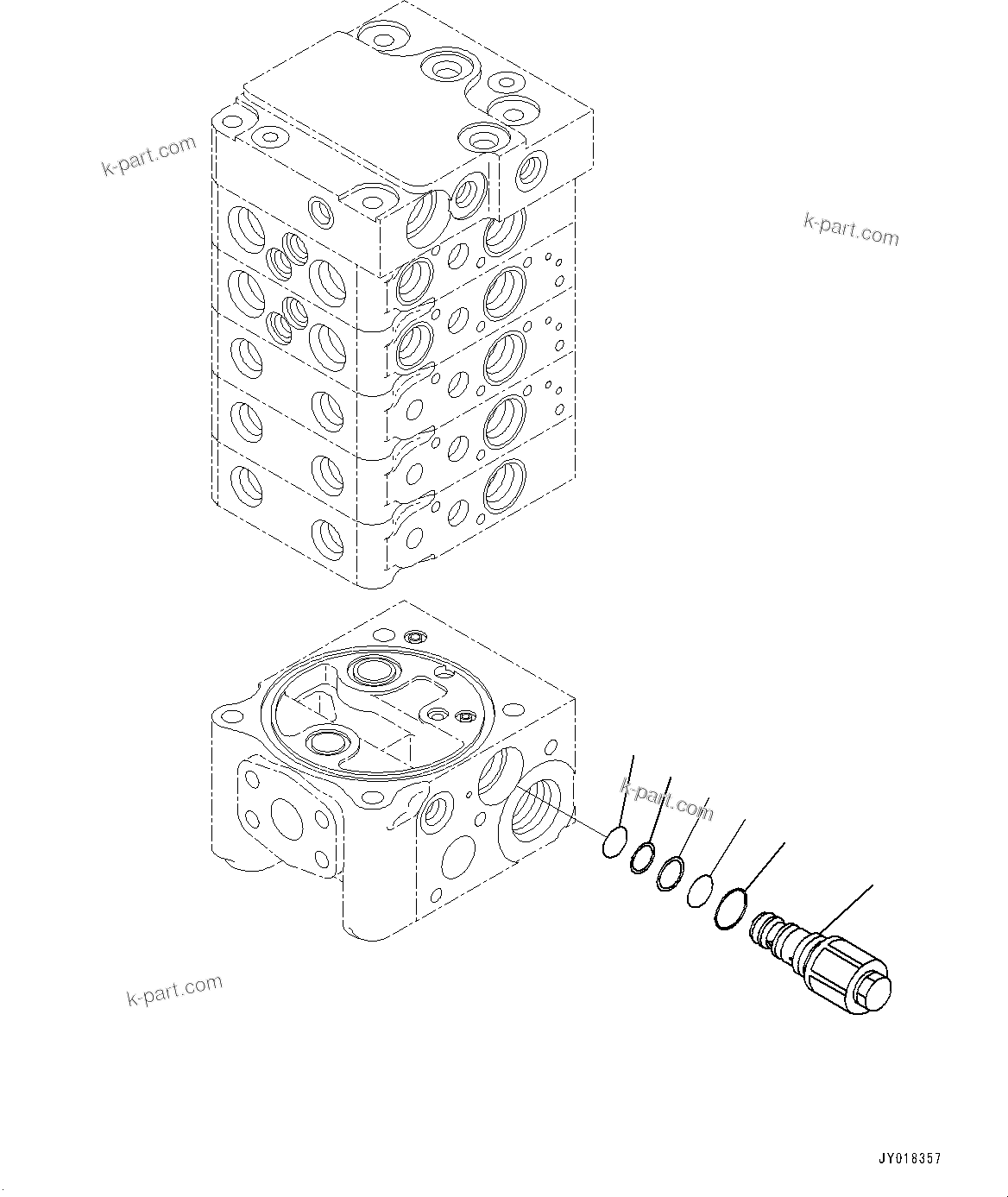 Komatsu parts book diagram for D71PXI-24 S/N 74001-UP: CONTROL VALVE, 5-VALVE (12/12)(#70002-)