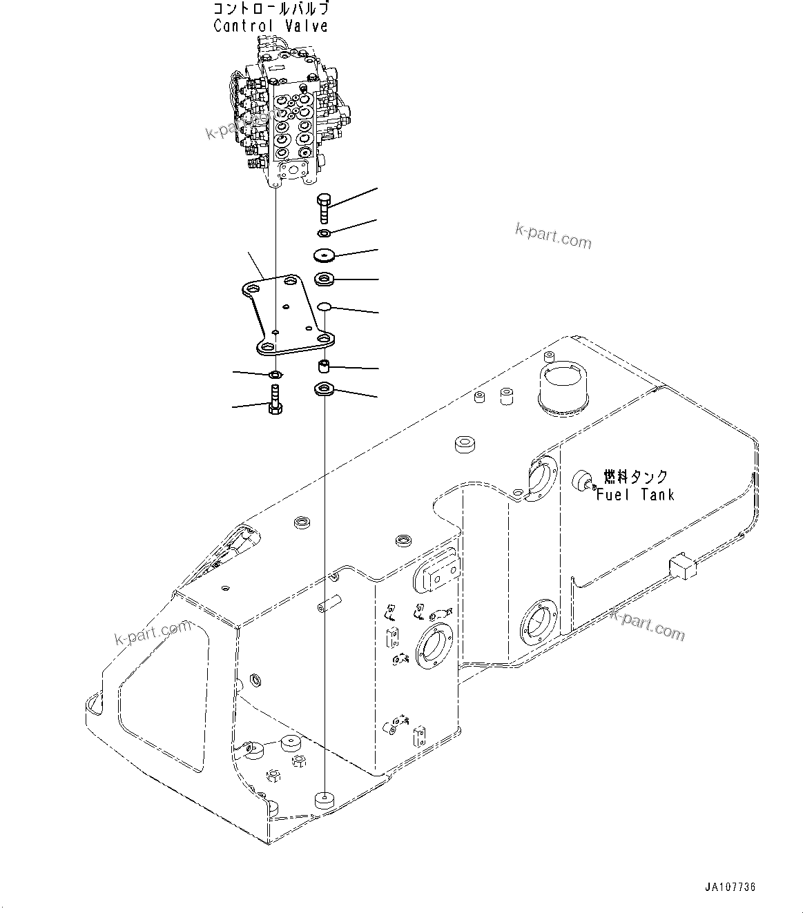 Komatsu parts book diagram for D71PXI-24 S/N 74001-UP: CONTROL VALVE, MOUNTING(#70002-)