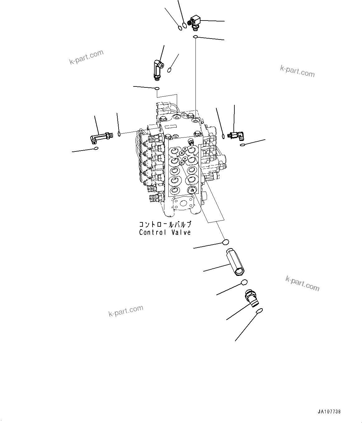 Komatsu parts book diagram for D71PXI-24 S/N 74001-UP: CONTROL VALVE, ELBOW (2/2) (WITH REAR 1-ATTACHMENT)(#70002-)