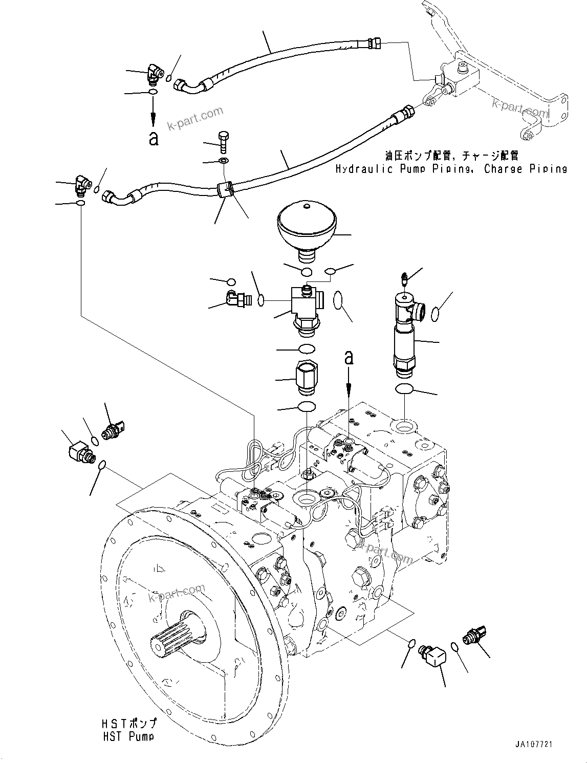 Komatsu parts book diagram for D71PXI-24 S/N 74001-UP: HYDRAULIC PUMP, ACCUMULATOR AND CONNECTING PARTS(#70002-)