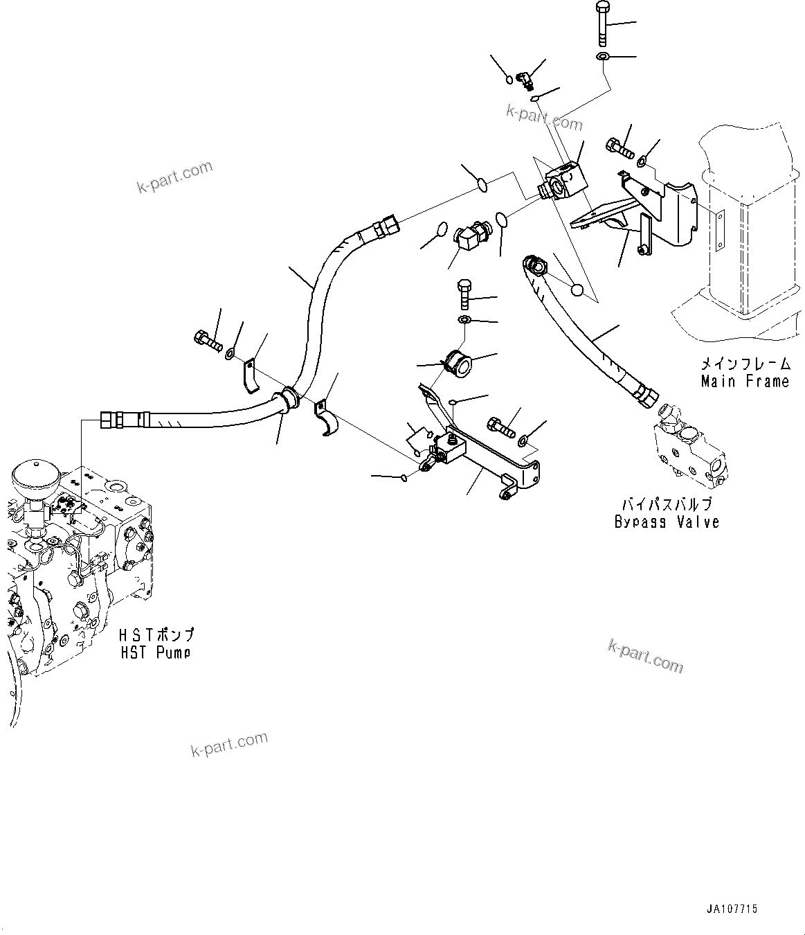 Komatsu parts book diagram for D71PXI-24 S/N 74001-UP: HYDRAULIC PUMP PIPING, CHARGE PIPING(#70002-)