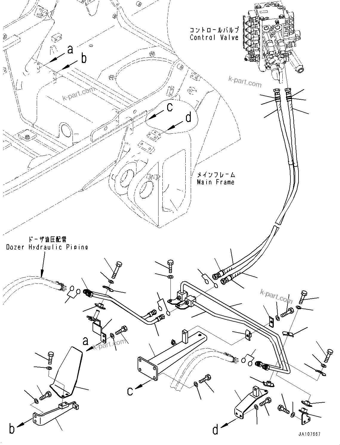 Komatsu parts book diagram for D71PXI-24 S/N 74001-UP: DOZER BLADE ANGLE CYLINDER PIPING, (#70002-)