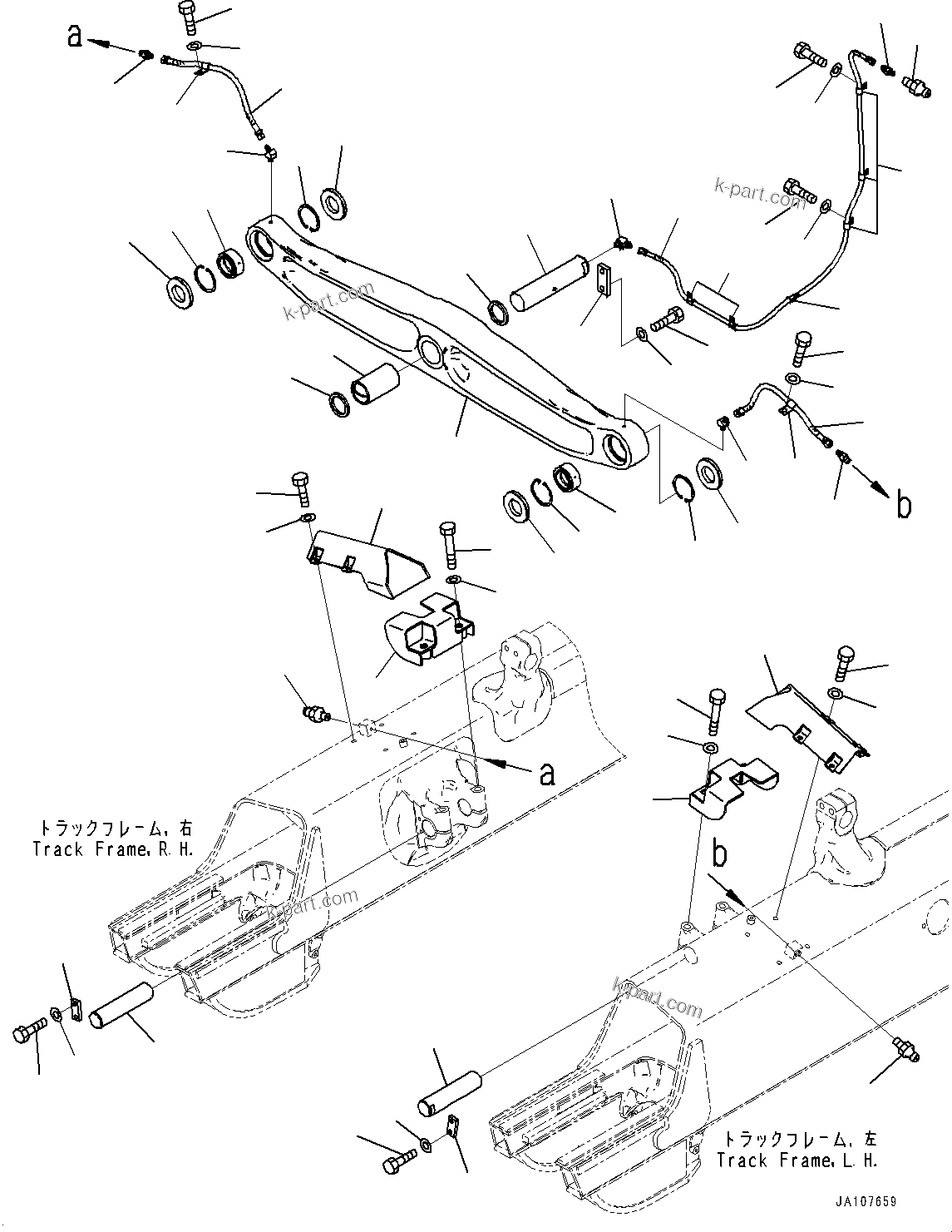 Komatsu parts book diagram for D71PXI-24 S/N 74001-UP: EQUALIZER BAR AND PIVOT SHAFT, EQUALIZER BAR (WIDE GAUGE SPECIFICATION)(#70002-)