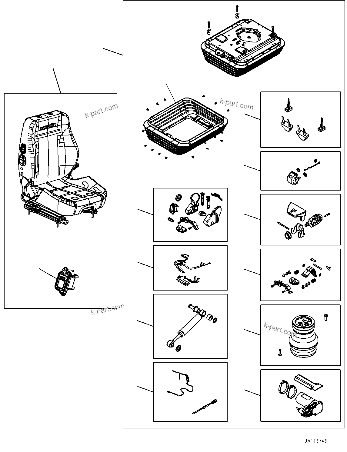 Komatsu parts book diagram for D71PXI-24 S/N 74001-UP: OPERATOR'S SEAT, INNER PARTS, OPERATOR'S SEAT(#71821-)