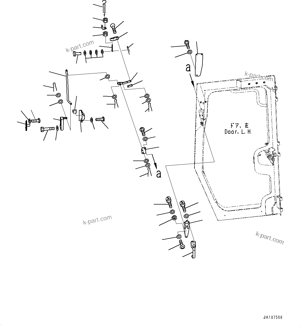 Komatsu parts book diagram for D71PXI-24 S/N 74001-UP: CAB, DOOR LATCH, L.H.(#72161-)