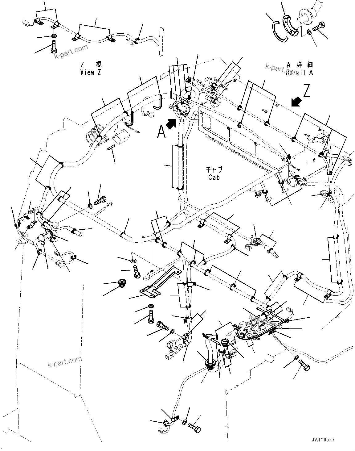 Komatsu parts book diagram for D71PXI-24 S/N 74001-UP: CAB, CAB WIRING HARNESS MOUNTING(#72161-)