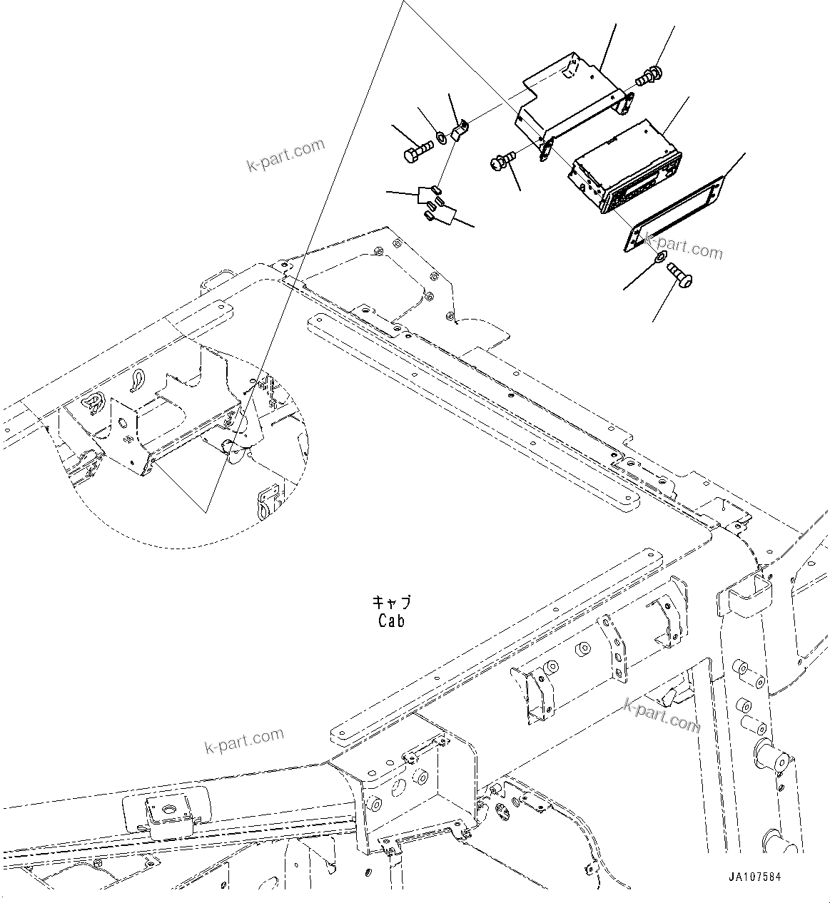 Komatsu parts book diagram for D71PXI-24 S/N 74001-UP: CAB, RADIO(#72161-)