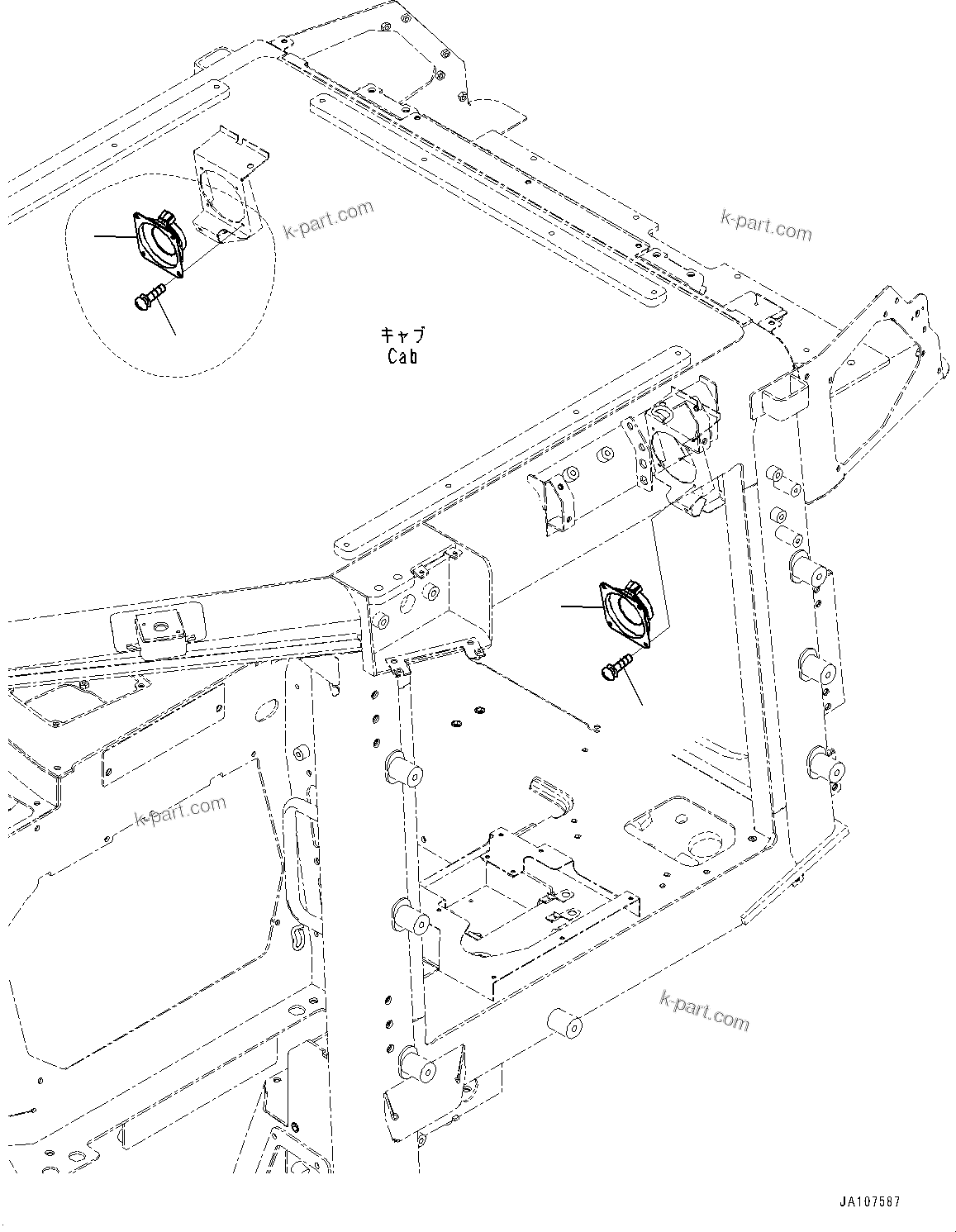 Komatsu parts book diagram for D71PXI-24 S/N 74001-UP: CAB, SPEAKER(#72161-)