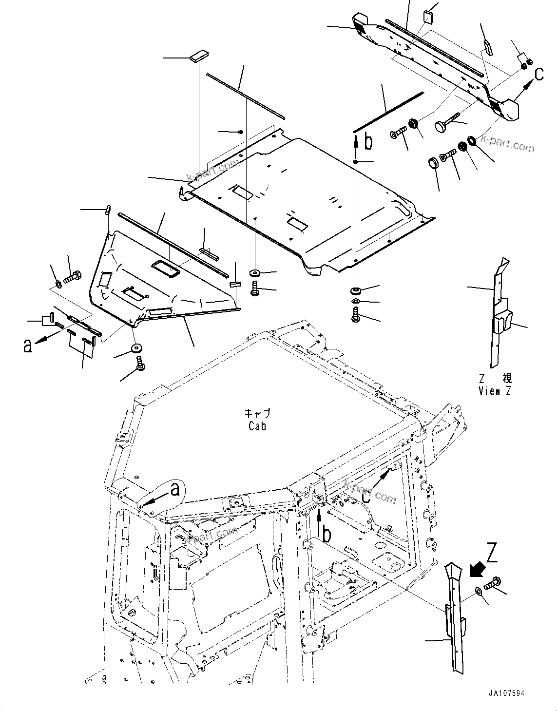 Komatsu parts book diagram for D71PXI-24 S/N 74001-UP: CAB, ROOF COVER(#72161-)