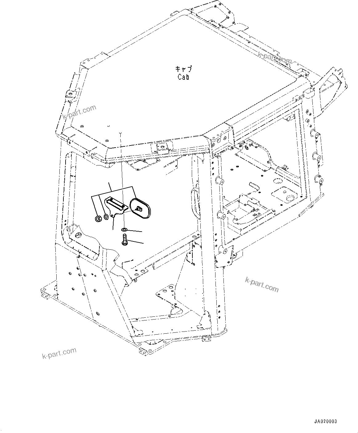 Komatsu parts book diagram for D71PXI-24 S/N 74001-UP: CAB, REARVIEW MIRROR(#72161-)