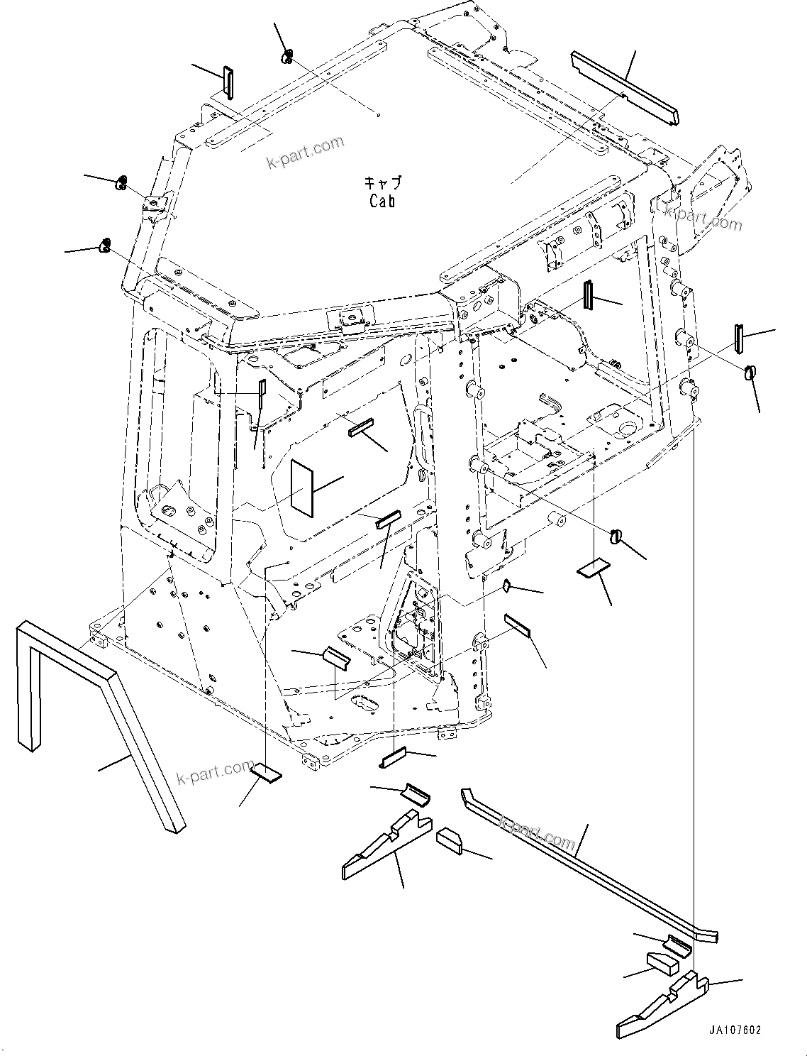 Komatsu parts book diagram for D71PXI-24 S/N 74001-UP: CAB, OUTSIDE SEAL(#72161-)