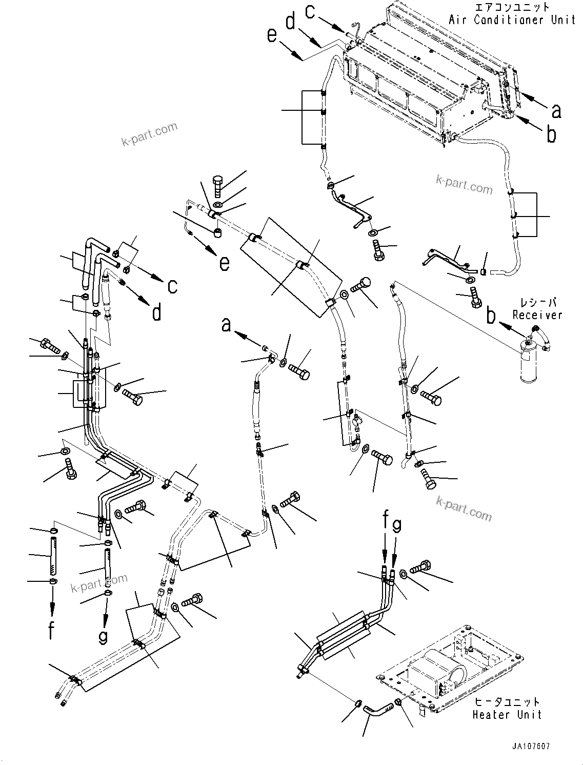 Komatsu parts book diagram for D71PXI-24 S/N 74001-UP: CAB, HEATER PIPING(#72161-)