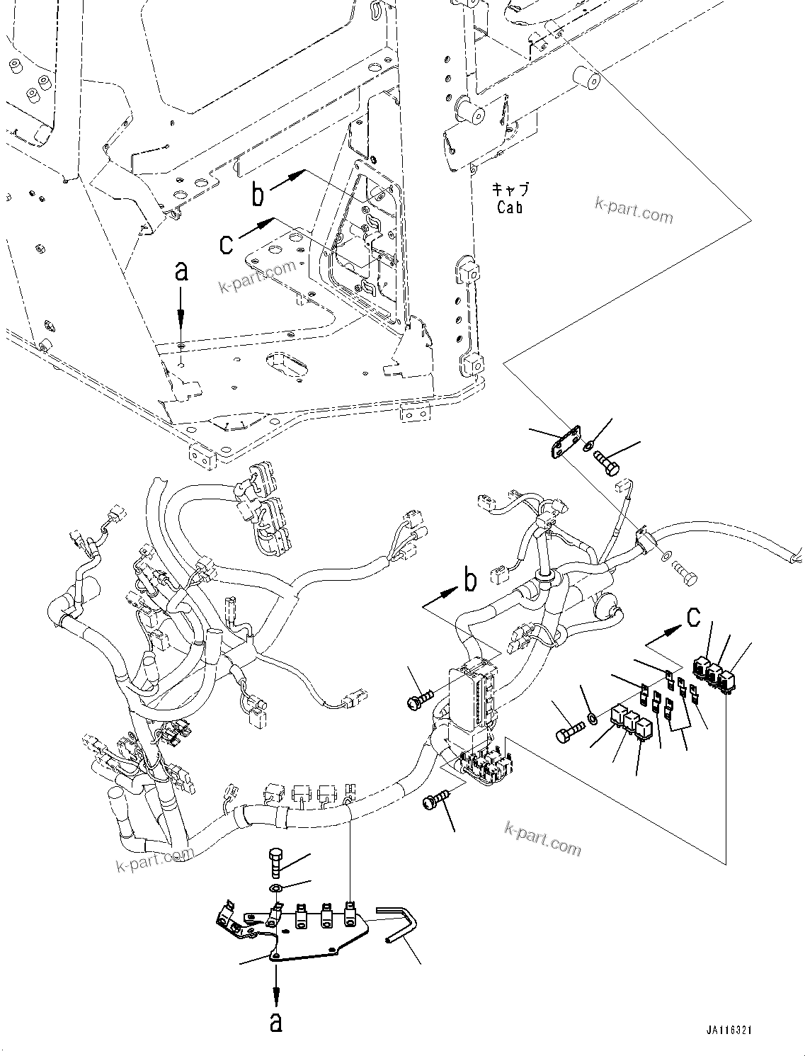 Komatsu parts book diagram for D71PXI-24 S/N 74001-UP: CAB, DASHBOARD WIRING HARNESS MOUNTING (2/2)(#72161-)