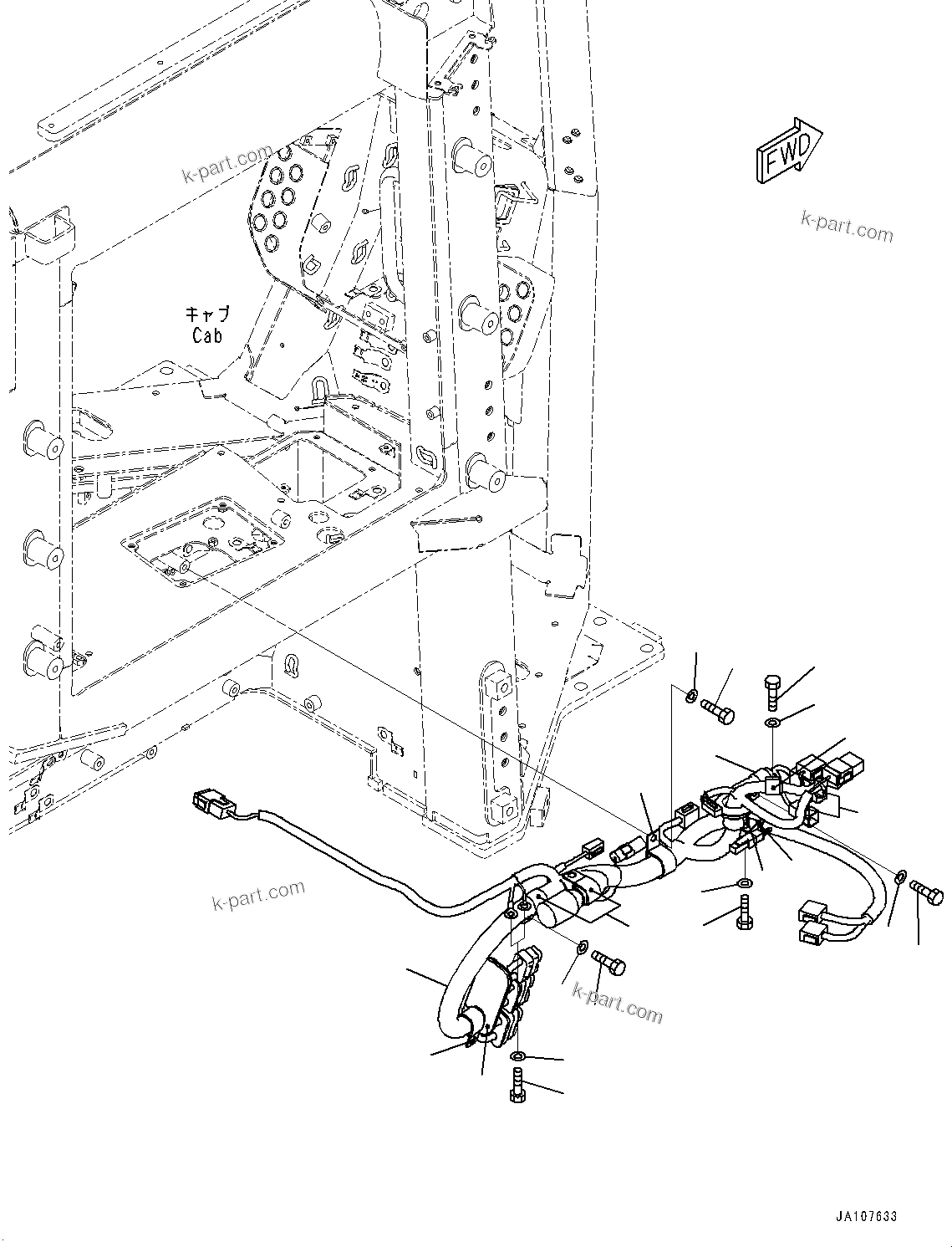 Komatsu parts book diagram for D71PXI-24 S/N 74001-UP: CAB, ICT WIRING HARNESS(#72161-)