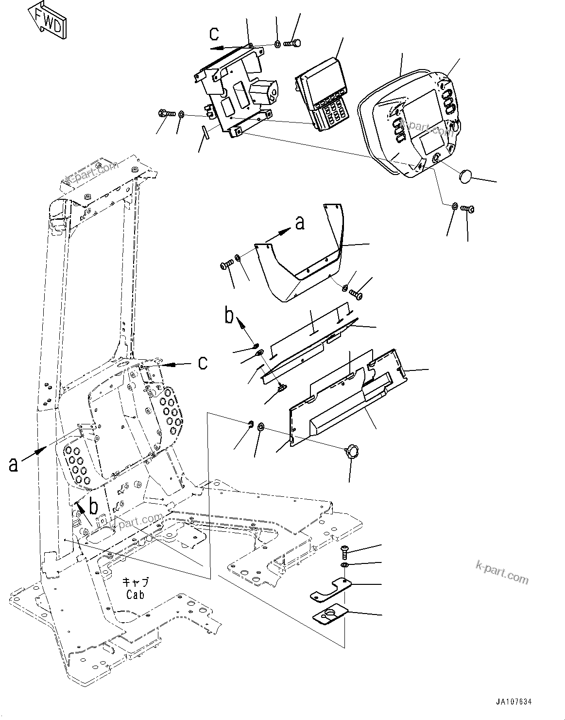 Komatsu parts book diagram for D71PXI-24 S/N 74001-UP: CAB, DASHBOARD AND MONITOR(#72161-)