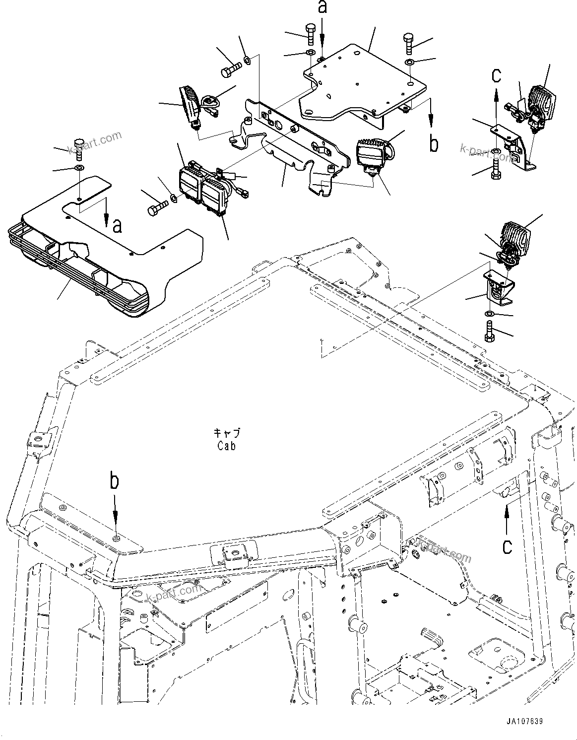 Komatsu parts book diagram for D71PXI-24 S/N 74001-UP: CAB, WORKING LAMP(#72161-)