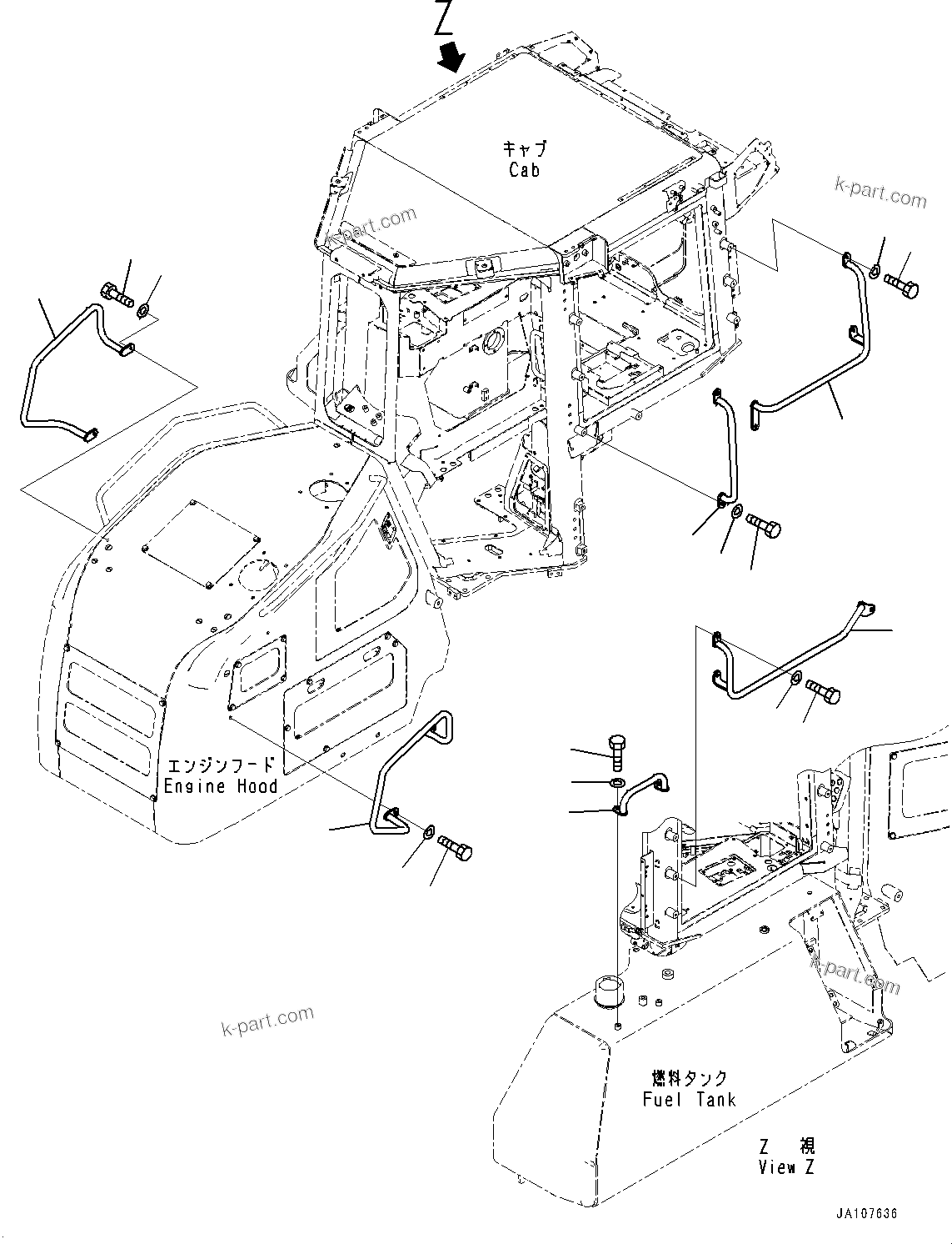 Komatsu parts book diagram for D71PXI-24 S/N 74001-UP: HANDRAIL, (#70002-)