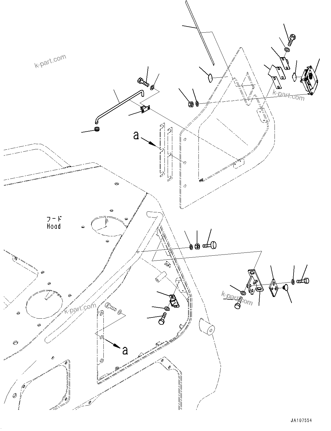 Komatsu parts book diagram for D71PXI-24 S/N 74001-UP: ENGINE HOOD, DOOR LOCK(#70002-)
