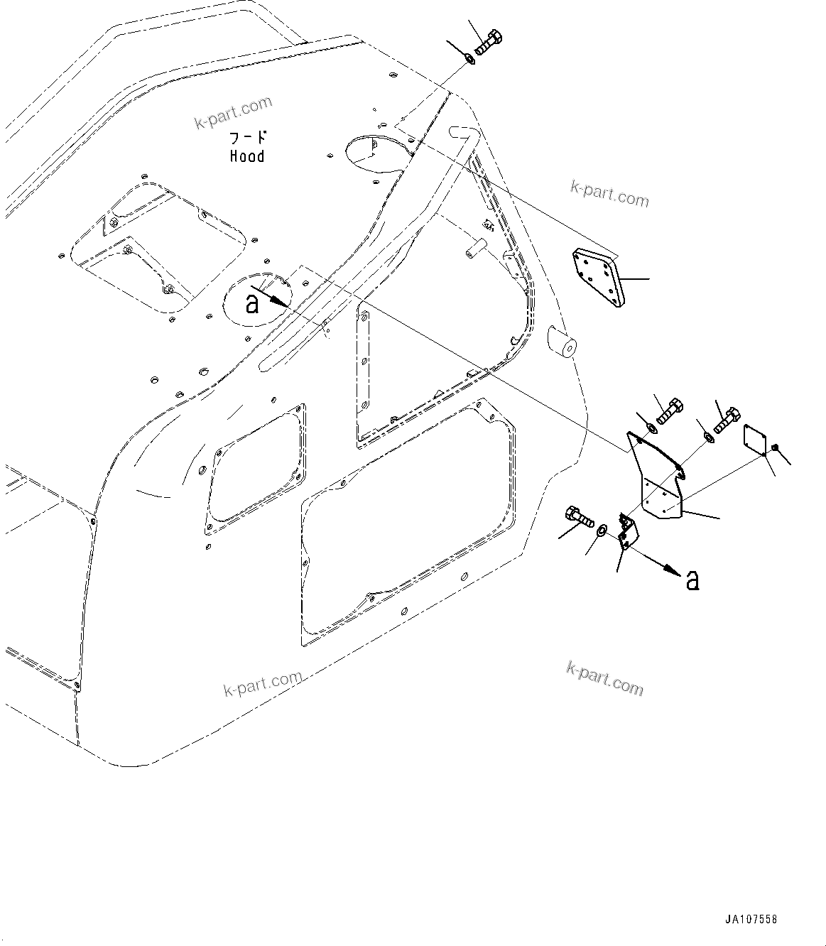 Komatsu parts book diagram for D71PXI-24 S/N 74001-UP: ENGINE HOOD, BRACKET(#70002-)