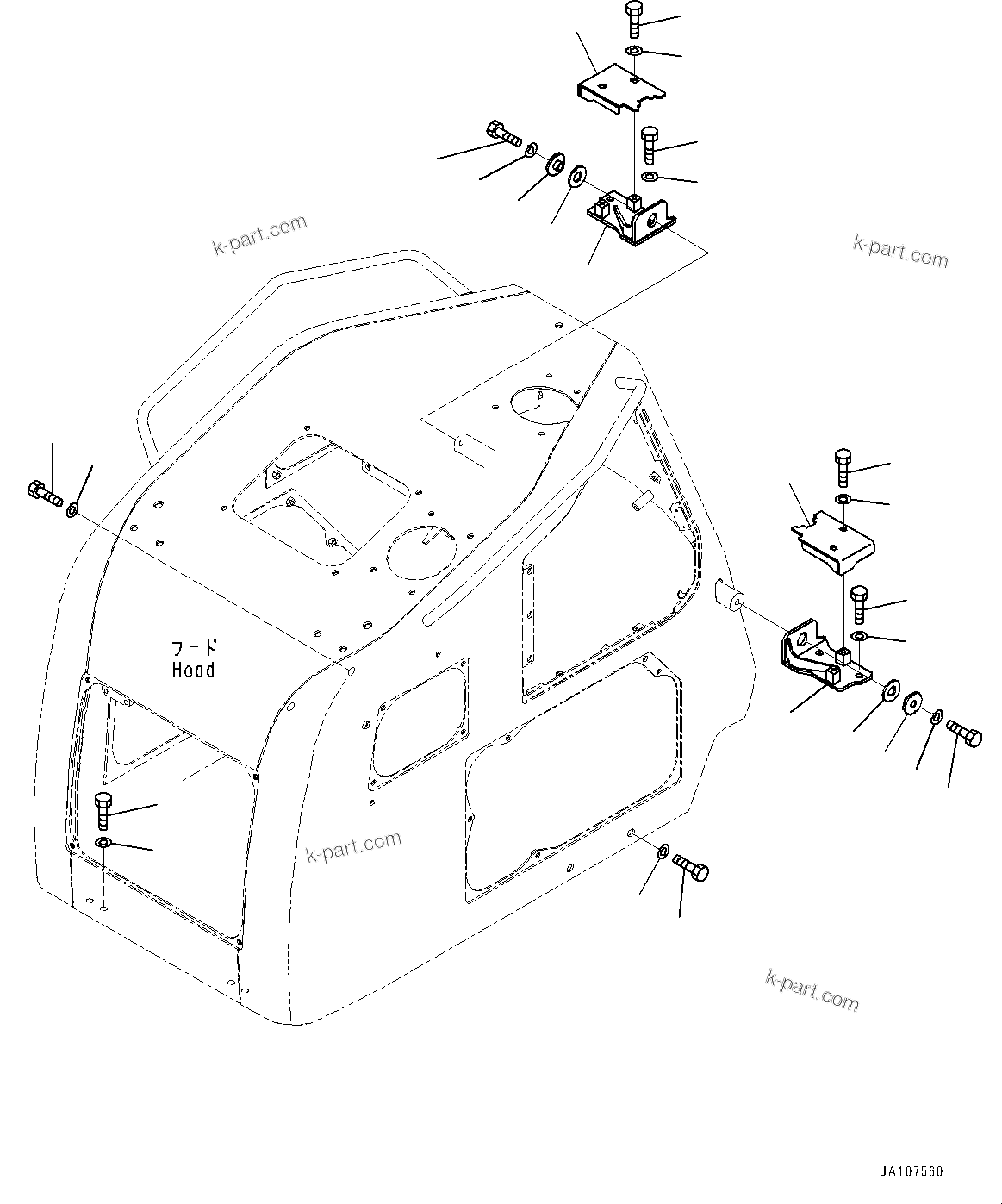 Komatsu parts book diagram for D71PXI-24 S/N 74001-UP: ENGINE HOOD, BRACKET AND COVER(#70002-)
