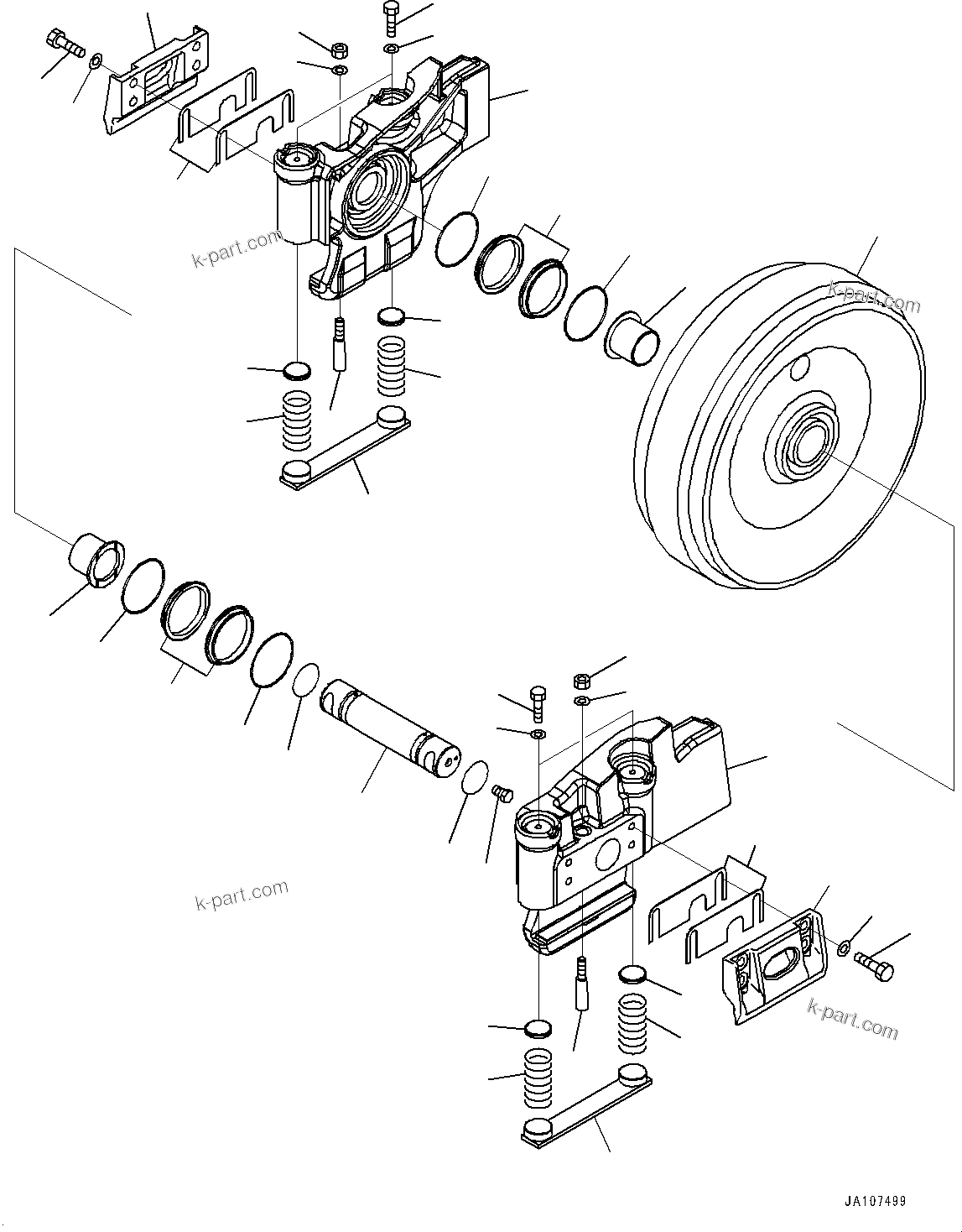 Komatsu parts book diagram for D71PXI-24 S/N 74001-UP: FRONT IDLER, (#70002-)
