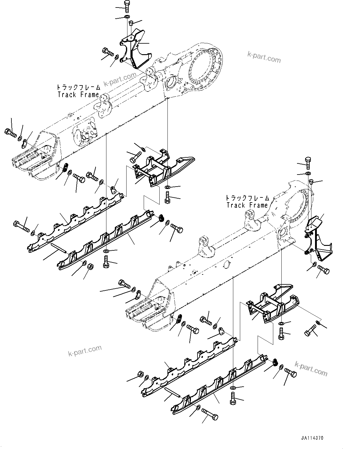 Komatsu parts book diagram for D71PXI-24 S/N 74001-UP: TRACK ROLLER GUARD, (SEGMENTED FULL TYPE, PLUS TYPE TRACK SHOE)(#71320-)