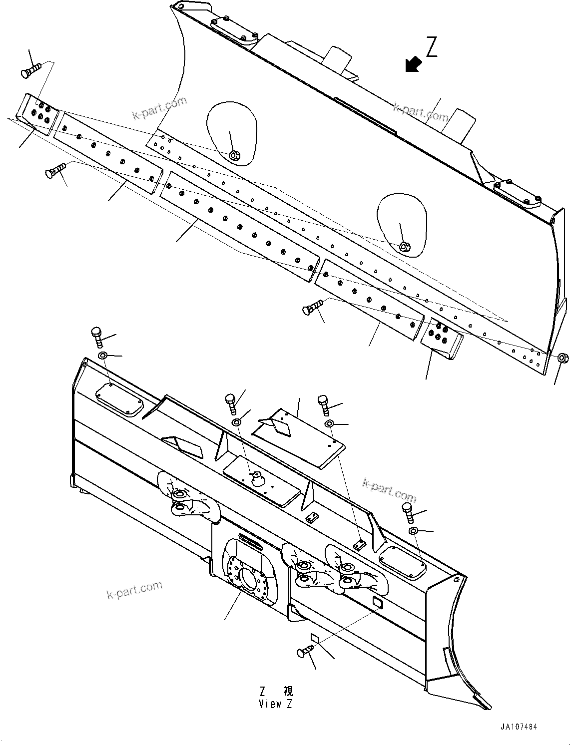 Komatsu parts book diagram for D71PXI-24 S/N 74001-UP: DOZER BLADE, (POWER ANGLE POWER TILT DOZER, INSIDE FRAME, WIDE BLADE)(#70002-71627)