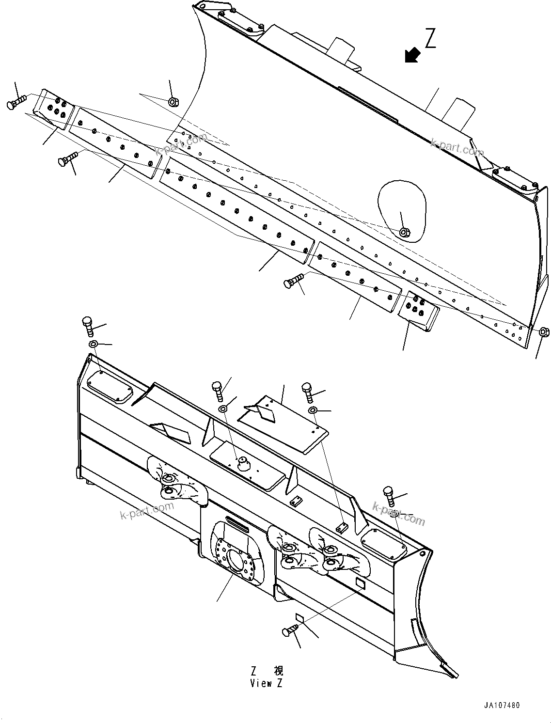 Komatsu parts book diagram for D71PXI-24 S/N 74001-UP: DOZER BLADE, (POWER ANGLE POWER TILT DOZER, INSIDE FRAME)(#71628-)