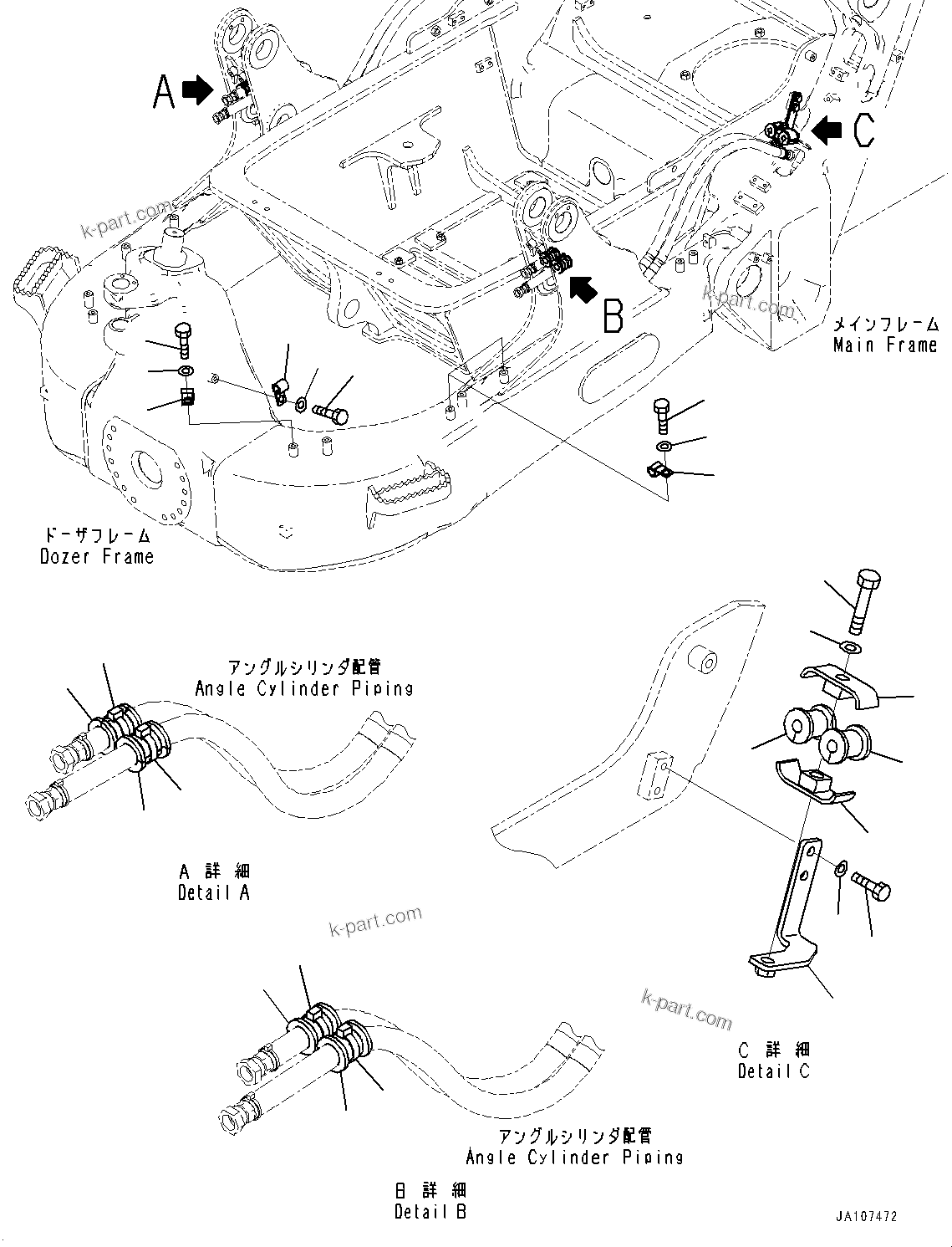 Komatsu parts book diagram for D71PXI-24 S/N 74001-UP: DOZER HYDRAULIC PIPING, CLAMP(#70002-)