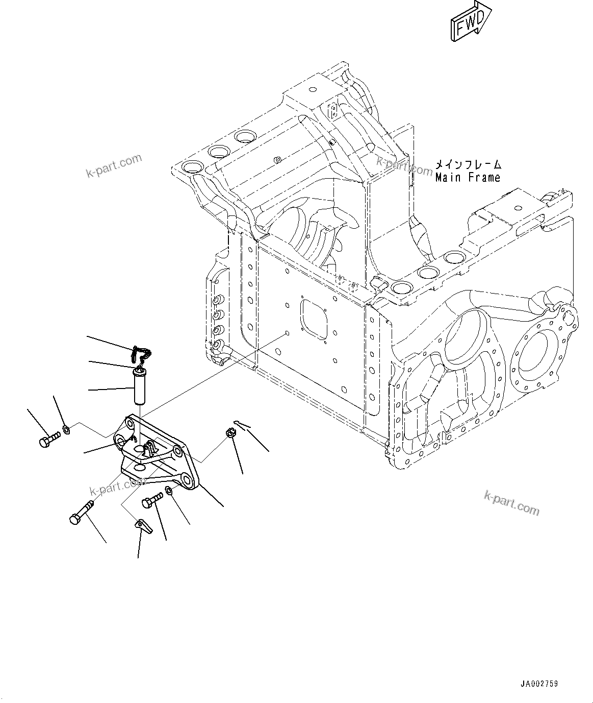 Komatsu parts book diagram for D71PXI-24 S/N 74001-UP: DRAWBAR, (HITCH)(#70002-)