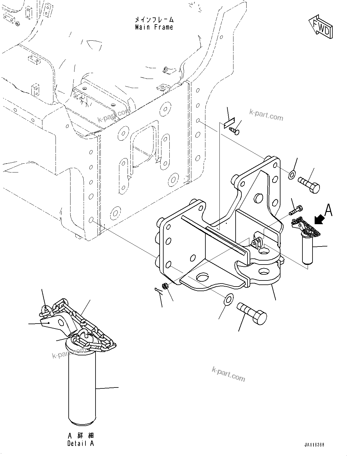 Komatsu parts book diagram for D71PXI-24 S/N 74001-UP: DRAWBAR, (LONG DRAWBAR TYPE)(#72161-)