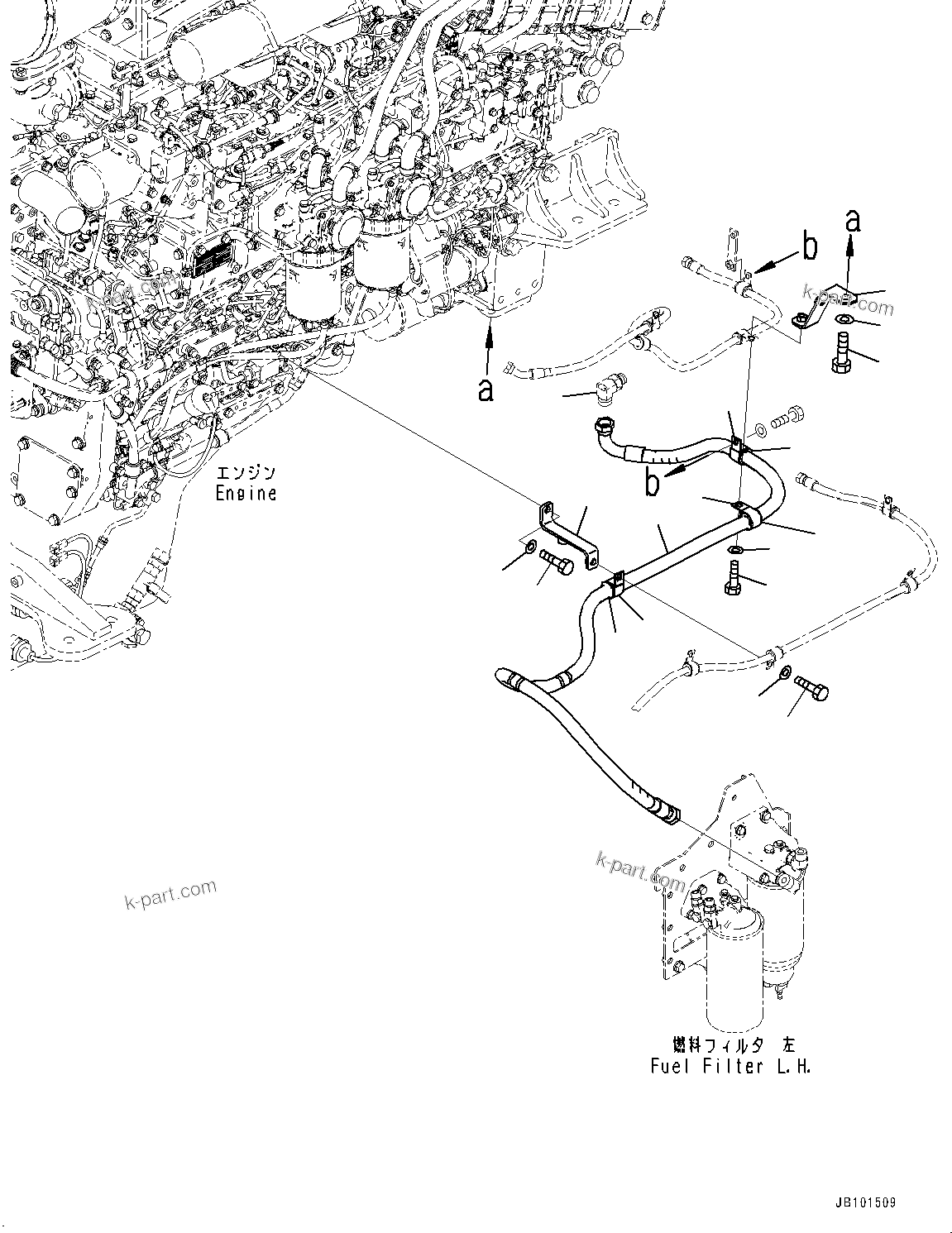 Komatsu parts book diagram for HD785-8E0 S/N 55001-UP: ENGINE RELATED PARTS, FUEL PREFILTER PIPING (1/2)(#55001-)