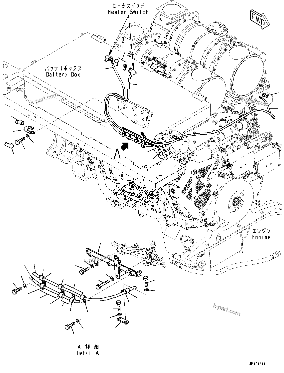 Komatsu parts book diagram for HD785-8E0 S/N 55001-UP: ENGINE RELATED PARTS, HEATER RELAY WIRING HARNESS(#55001-)
