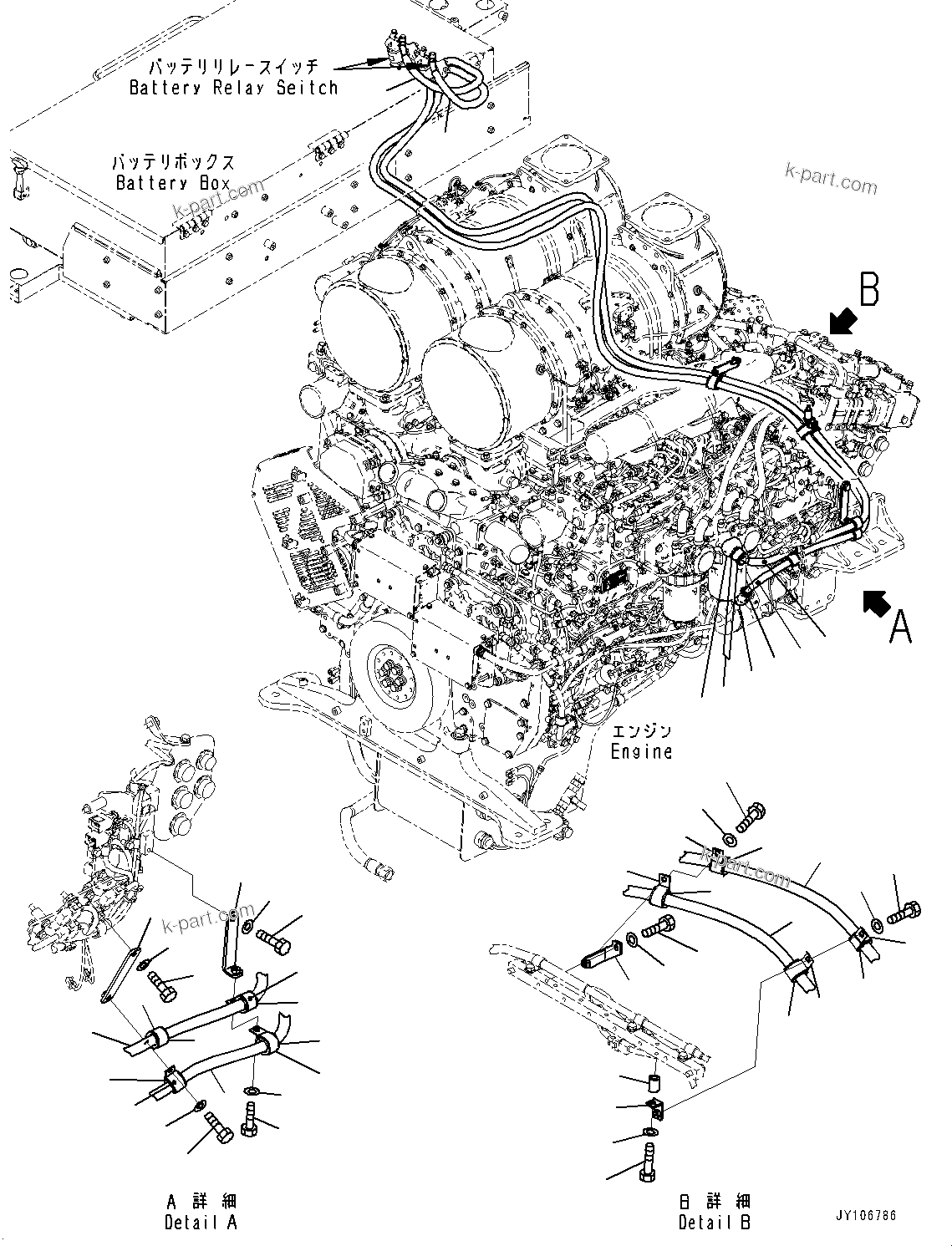 Komatsu parts book diagram for HD785-8E0 S/N 55001-UP: ENGINE RELATED PARTS, STARTING MOTOR CABLE(#55001-)