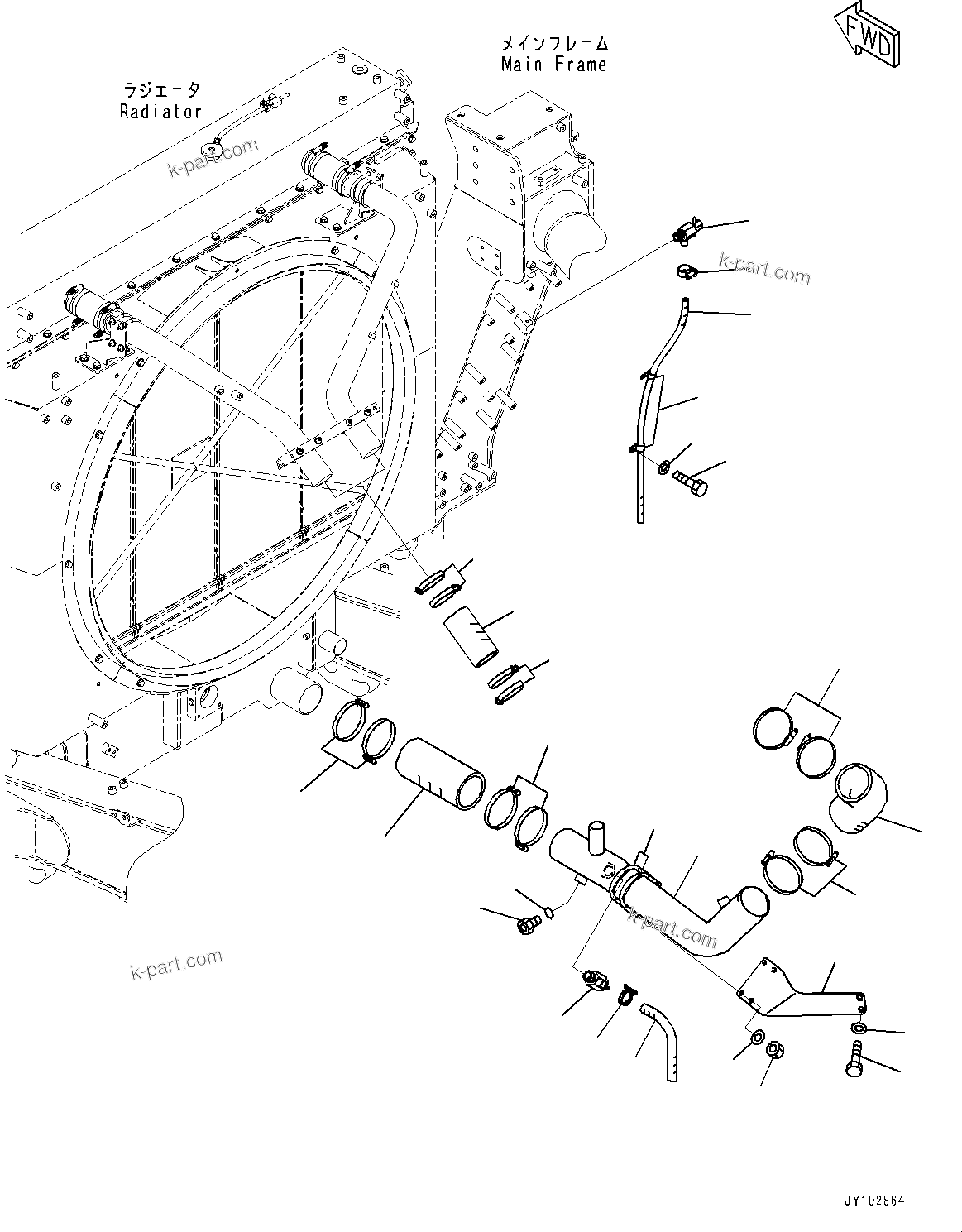 Komatsu parts book diagram for HD785-8E0 S/N 55001-UP: COOLANT PIPING, PIPING (1/2)(#55001-)