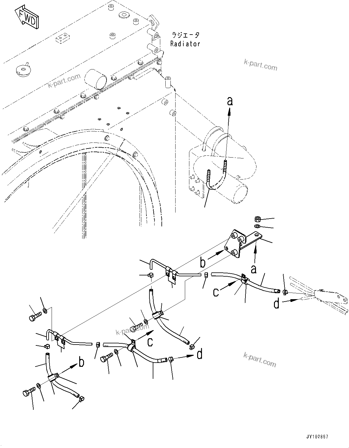 Komatsu parts book diagram for HD785-8E0 S/N 55001-UP: COOLANT PIPING, PIPING AND BRACKET(#55001-)