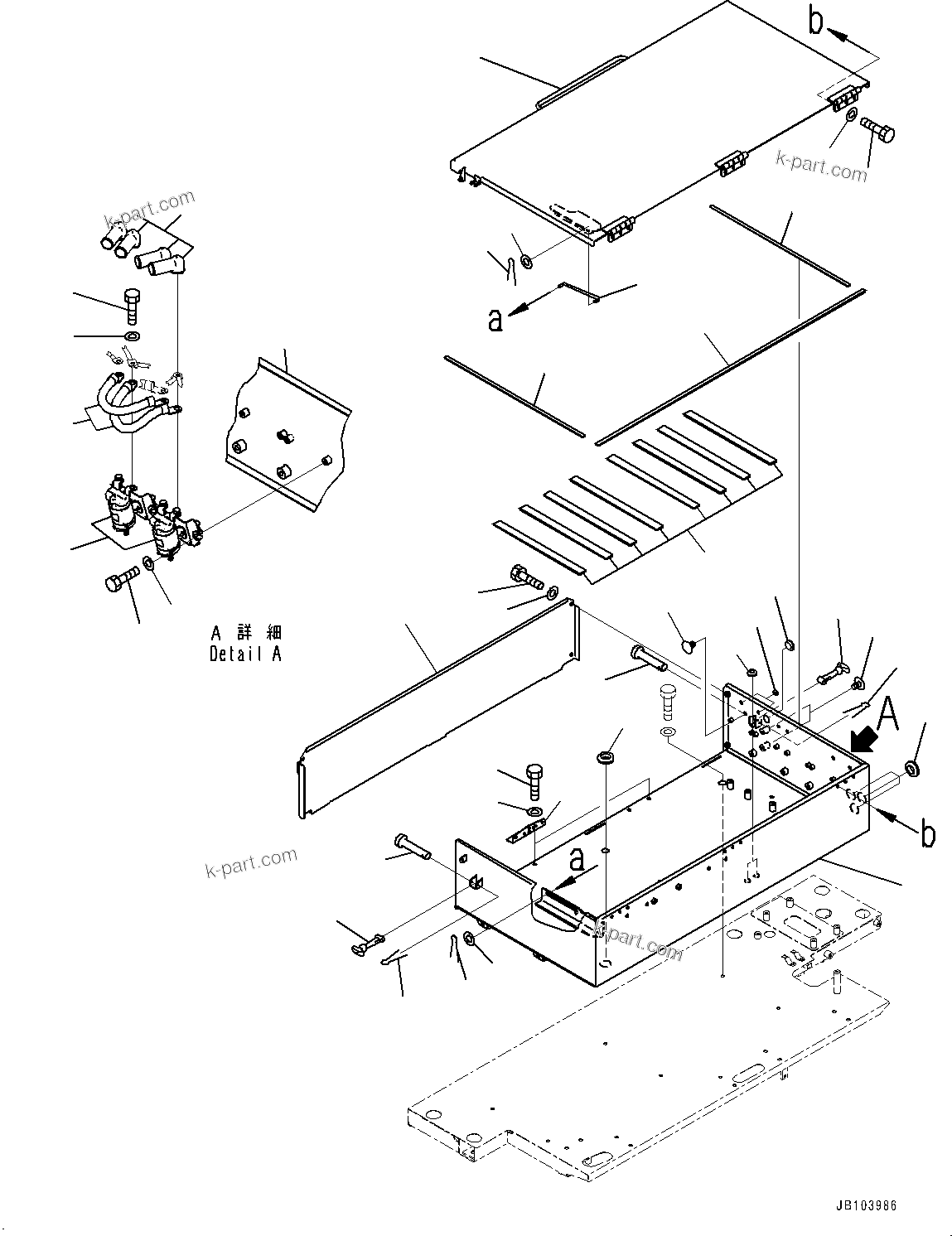 Komatsu parts book diagram for HD785-8E0 S/N 55001-UP: BATTERY BOX AND REAR HOOD, BATTERY CASE(#55001-)