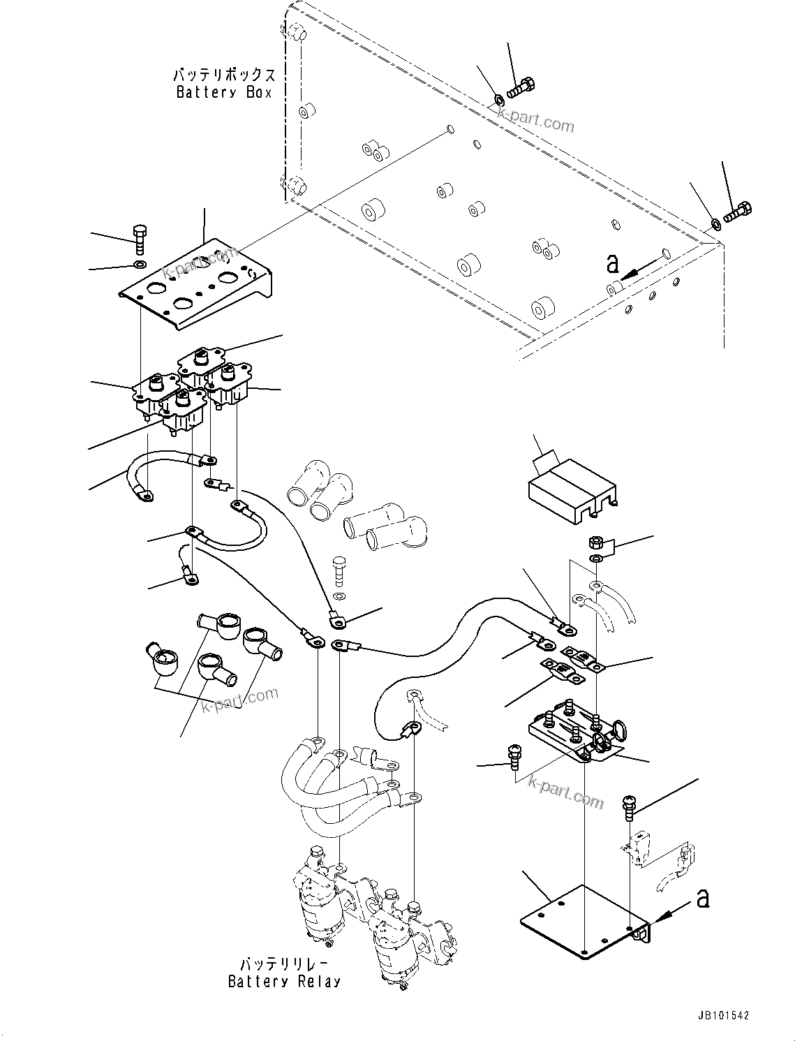 Komatsu parts book diagram for HD785-8E0 S/N 55001-UP: BATTERY BOX AND REAR HOOD, CABLE(#55001-)