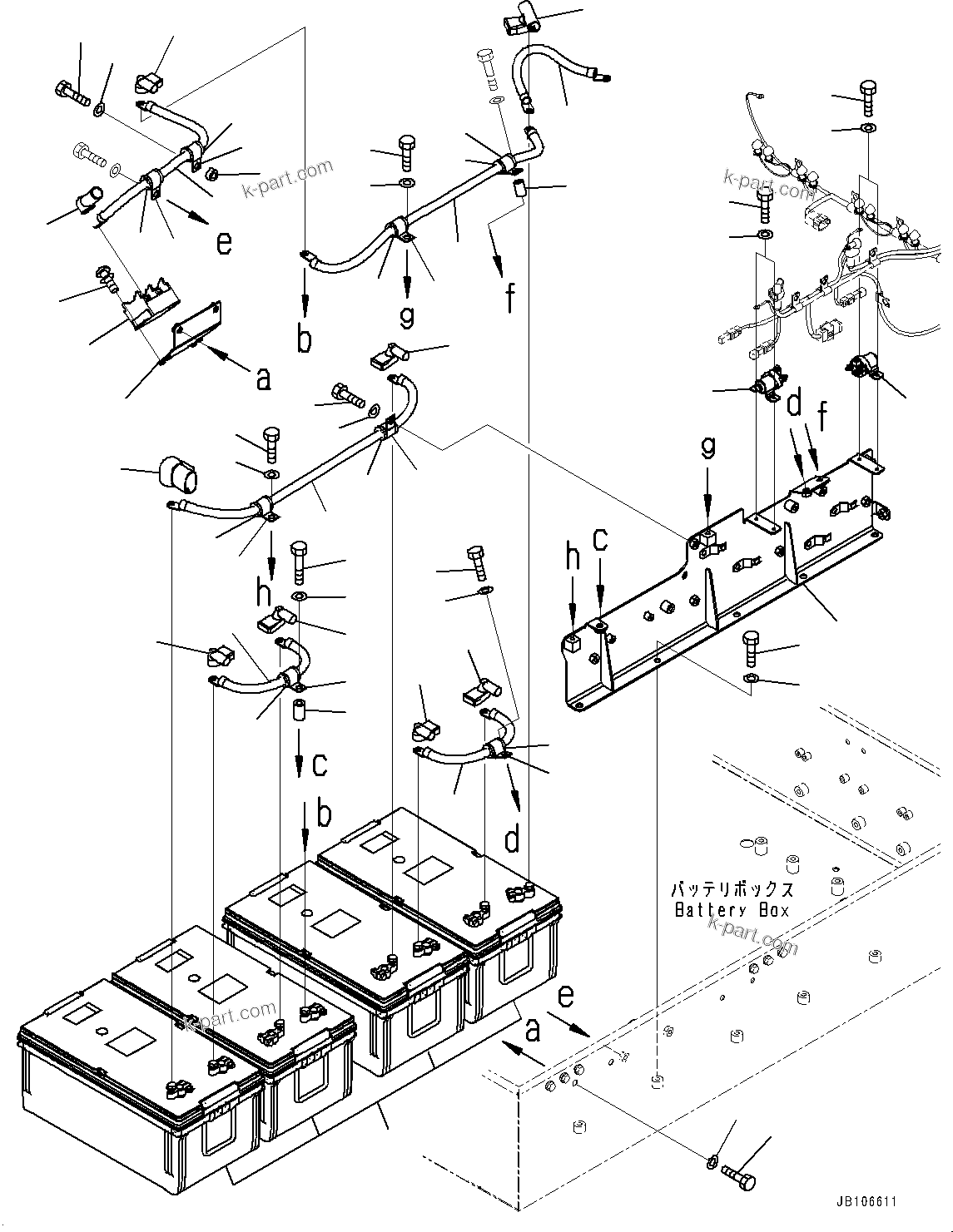 Komatsu parts book diagram for HD785-8E0 S/N 55001-UP: BATTERY BOX AND REAR HOOD, BATTERY(#55001-)
