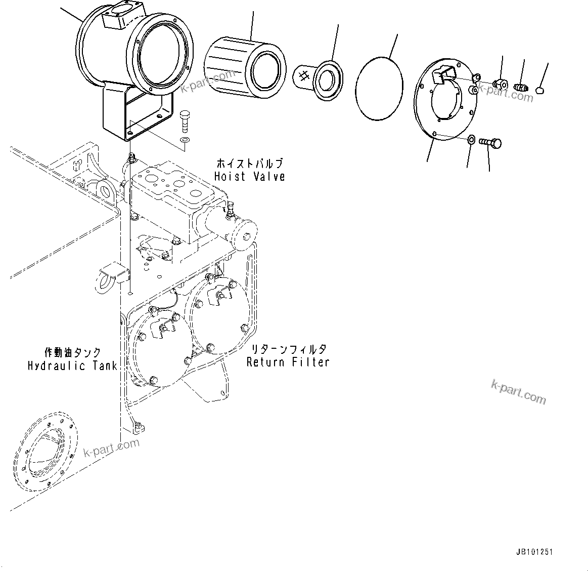 Komatsu parts book diagram for HD785-8E0 S/N 55001-UP: HYDRAULIC TANK, CASE (1/2)(#55001-)