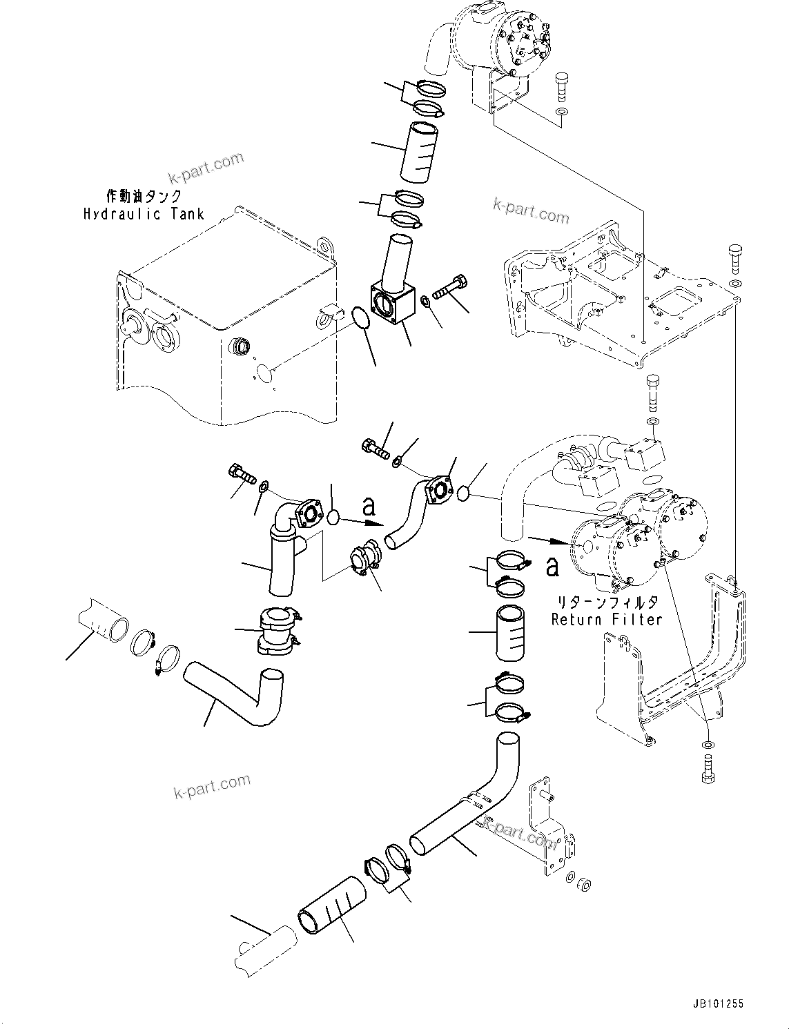 Komatsu parts book diagram for HD785-8E0 S/N 55001-UP: HYDRAULIC TANK, PIPING (1/3)(#55001-)