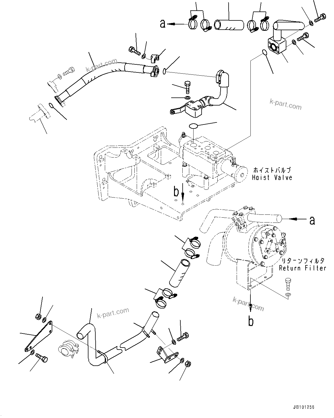 Komatsu parts book diagram for HD785-8E0 S/N 55001-UP: HYDRAULIC TANK, HOIST VALVE PIPING (1/3)(#55001-55018)
