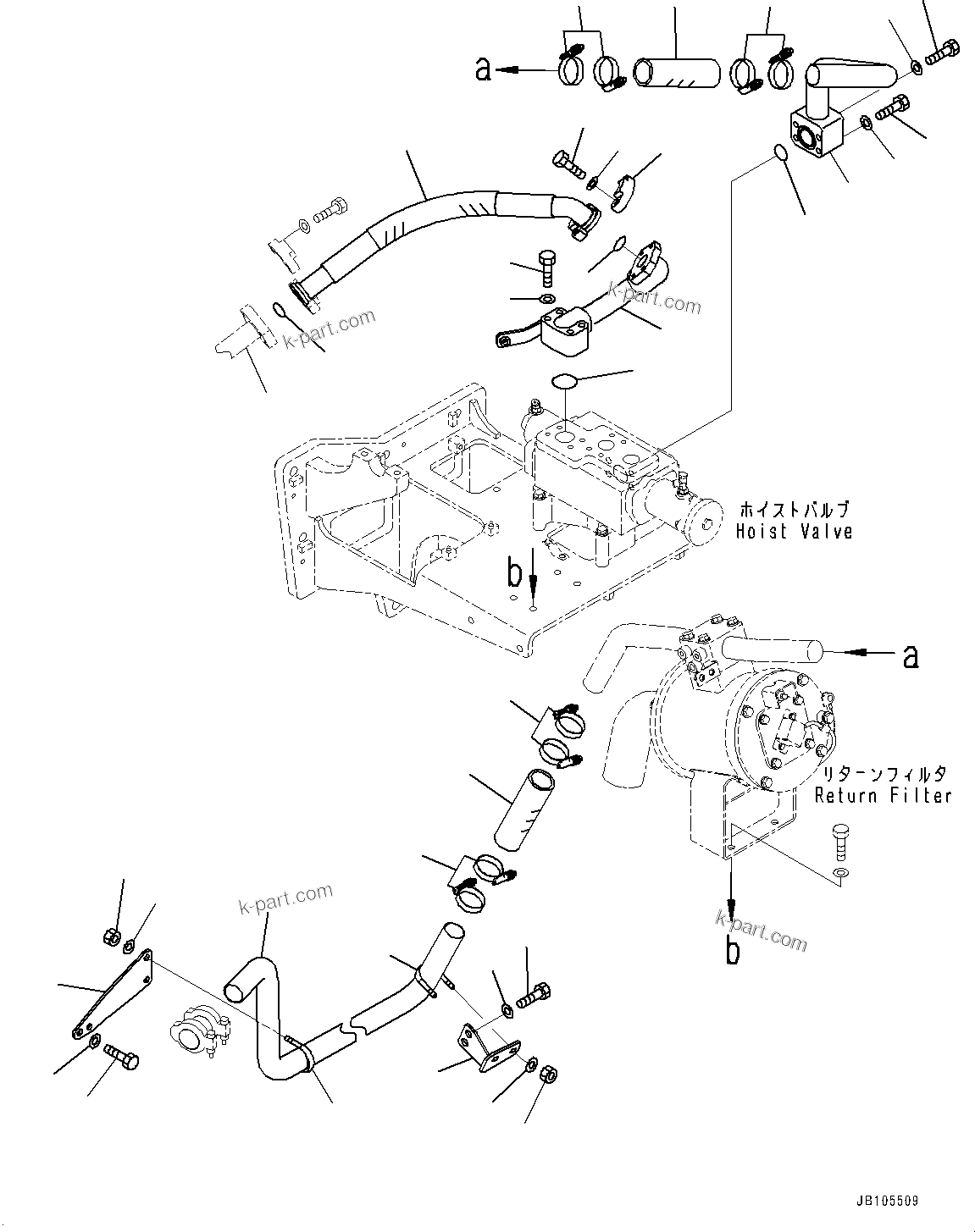 Komatsu parts book diagram for HD785-8E0 S/N 55001-UP: HYDRAULIC TANK, HOIST VALVE PIPING (1/3)(#55019-)