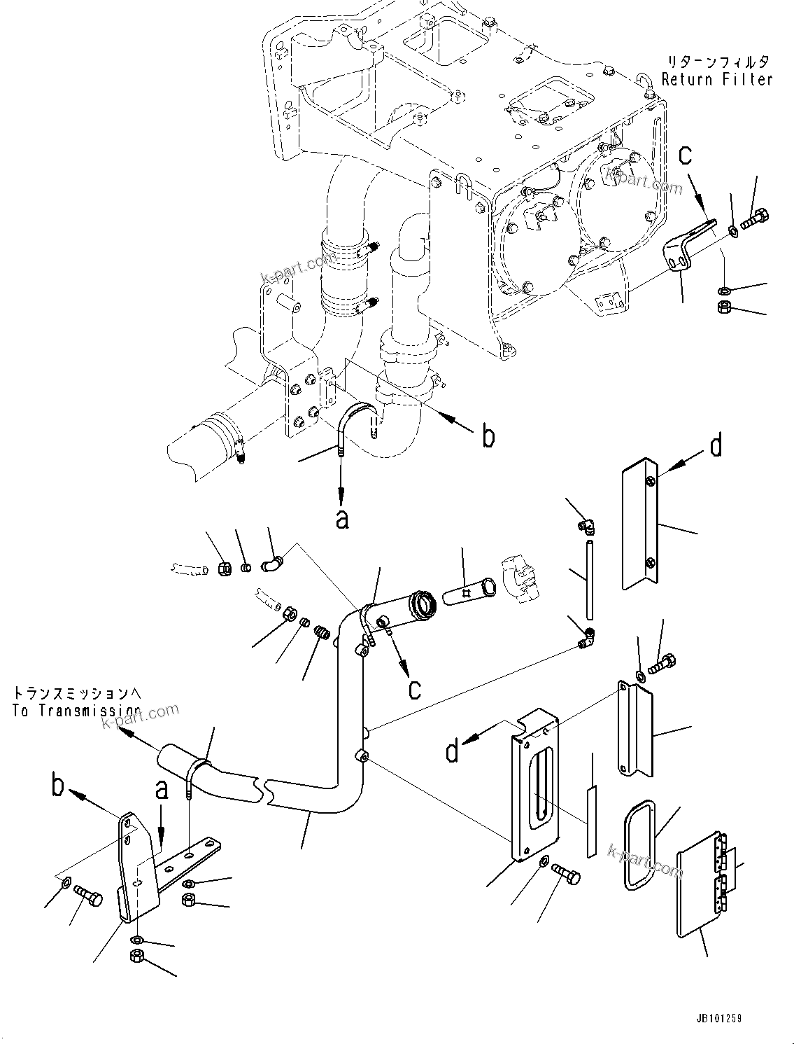 Komatsu parts book diagram for HD785-8E0 S/N 55001-UP: HYDRAULIC TANK, RETURN PIPING(#55001-55018)