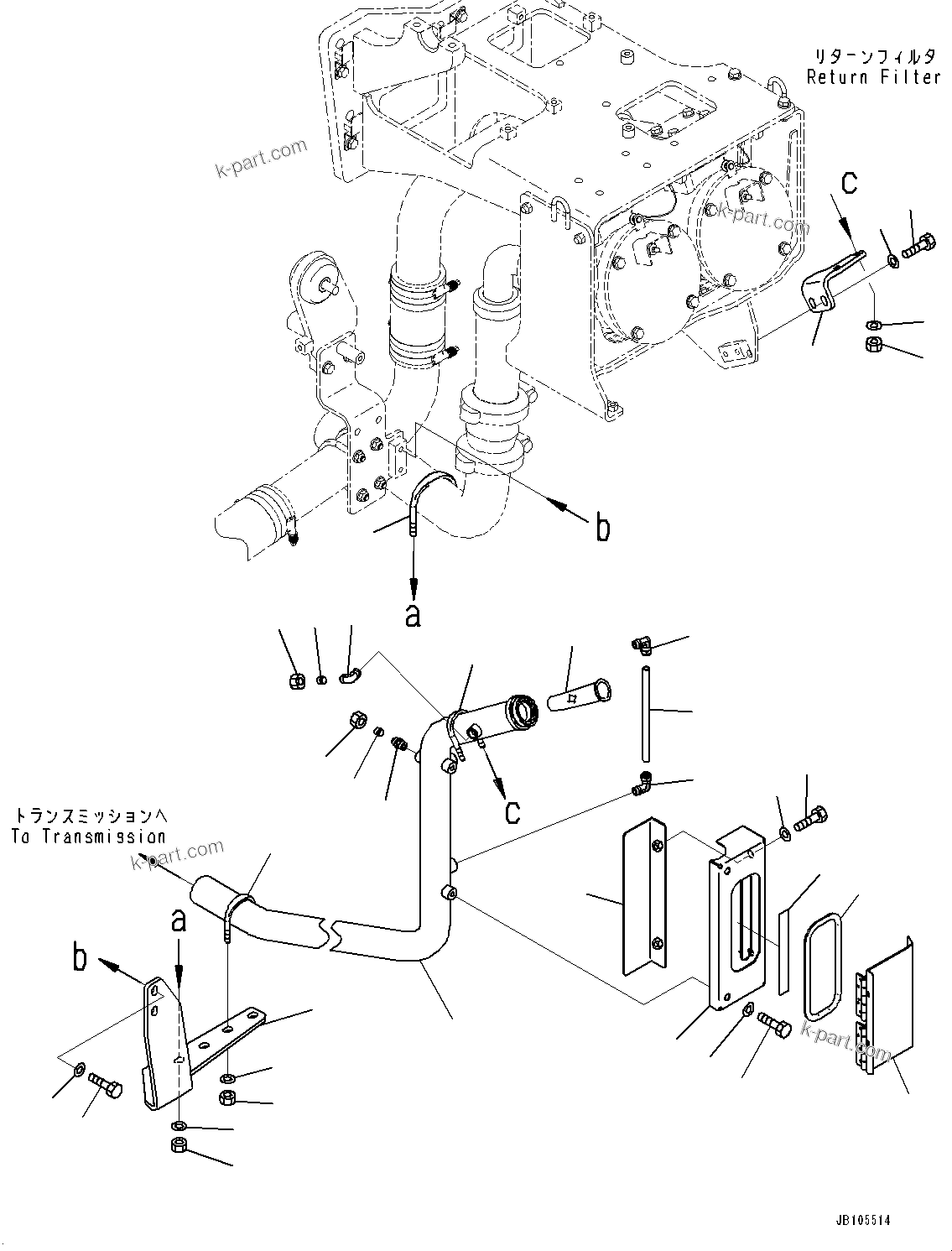 Komatsu parts book diagram for HD785-8E0 S/N 55001-UP: HYDRAULIC TANK, RETURN PIPING(#55019-)