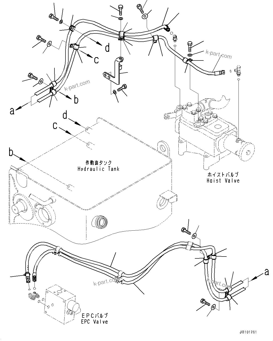 Komatsu parts book diagram for HD785-8E0 S/N 55001-UP: HYDRAULIC TANK, HOSE(#55001-)