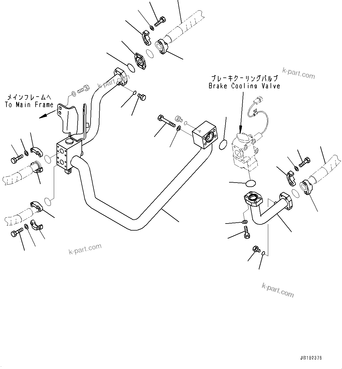 Komatsu parts book diagram for HD785-8E0 S/N 55001-UP: BRAKE OIL COOLING HYDRAULIC PIPING, BRAKE OIL COOLER TO REAR BRAKE (1/3)(#55001-)
